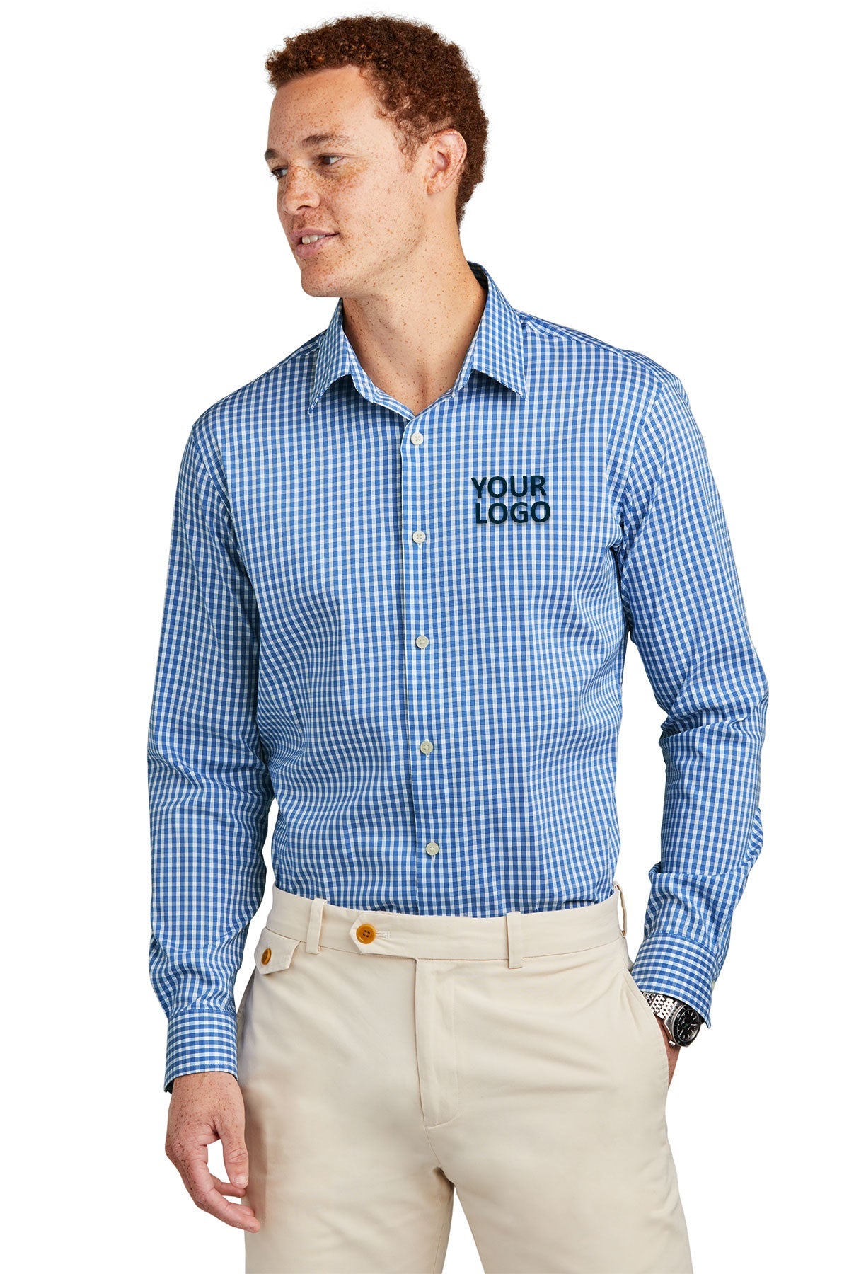 Brooks Brothers Tech Stretch Patterned Shirt, Charter Blue Check