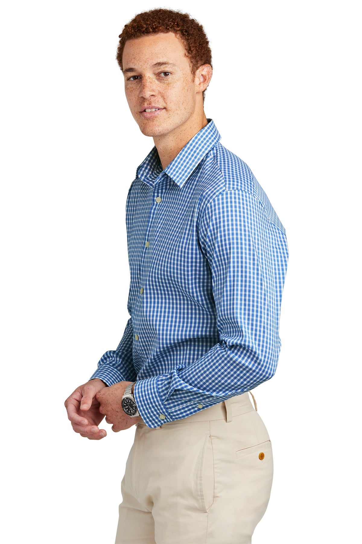 Brooks Brothers Tech Stretch Patterned Shirt, Charter Blue Check