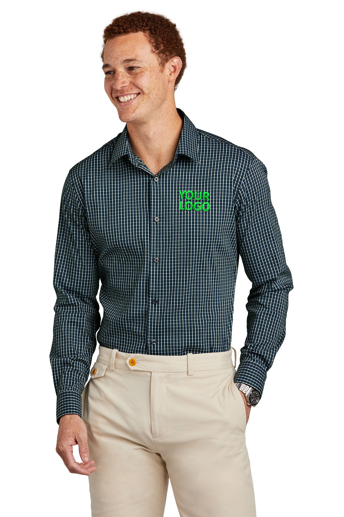 Brooks Brothers Tech Stretch Patterned Shirt, Dark Pine Multi Check