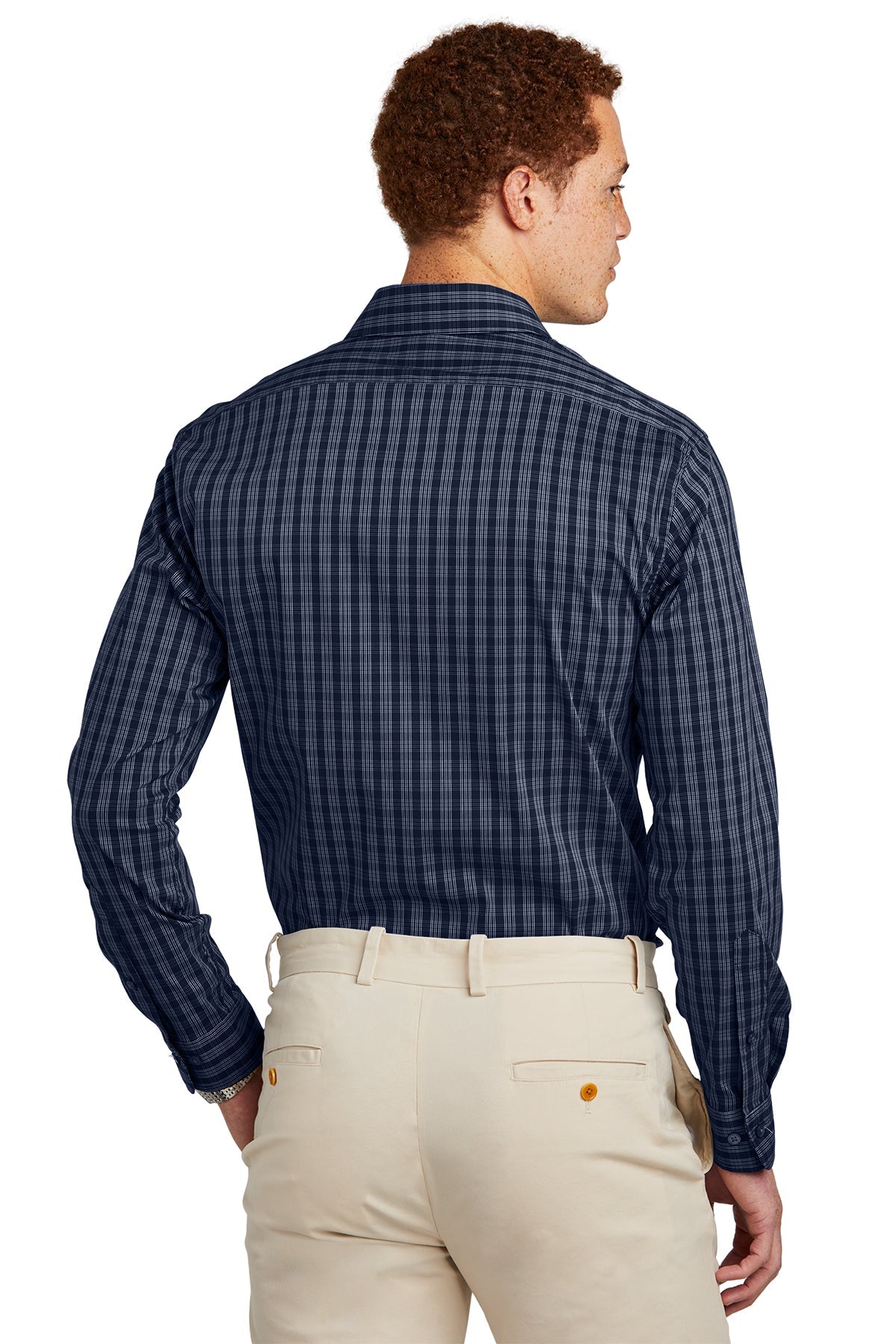 Brooks Brothers Tech Stretch Patterned Shirt, Navy Blazer/ White Grid Check