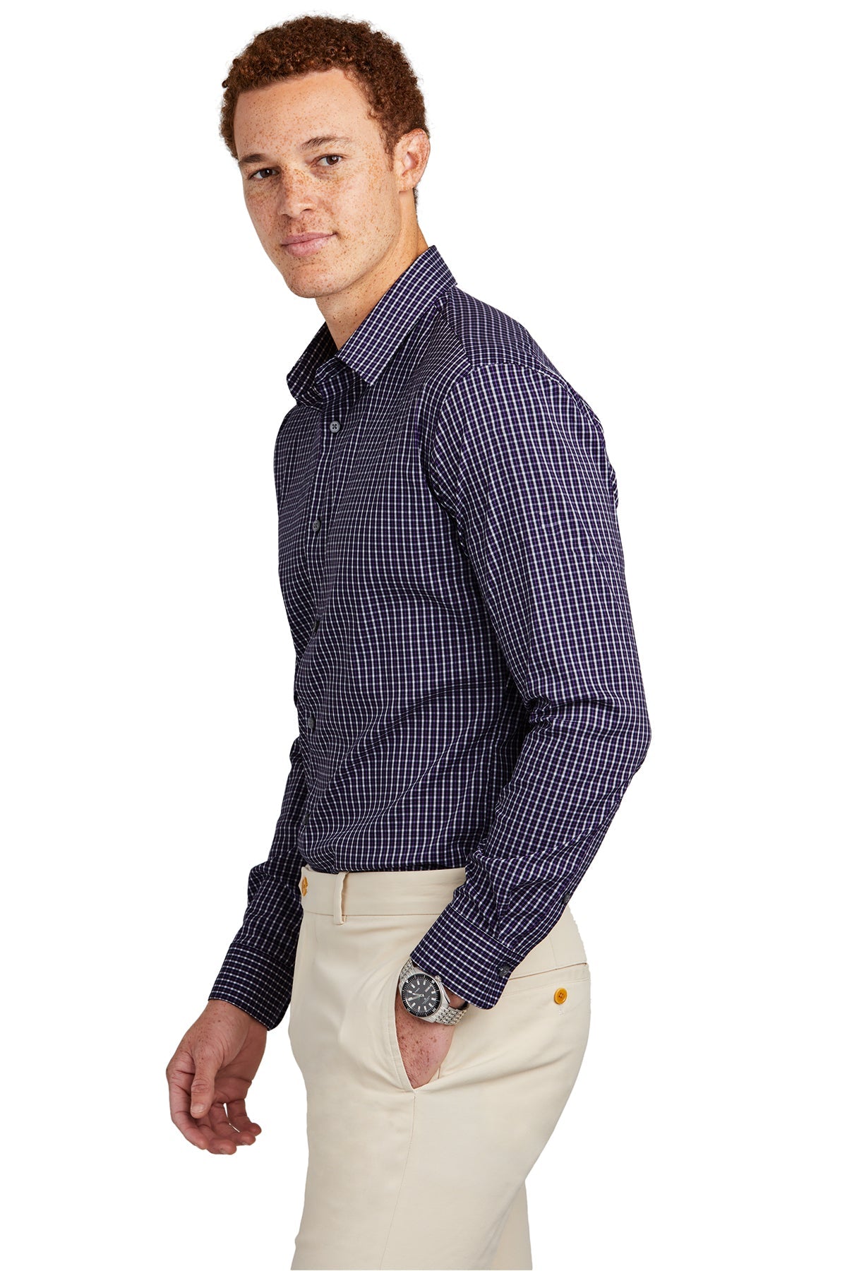 Brooks Brothers Tech Stretch Patterned Shirt, Navy Blazer Multi Check