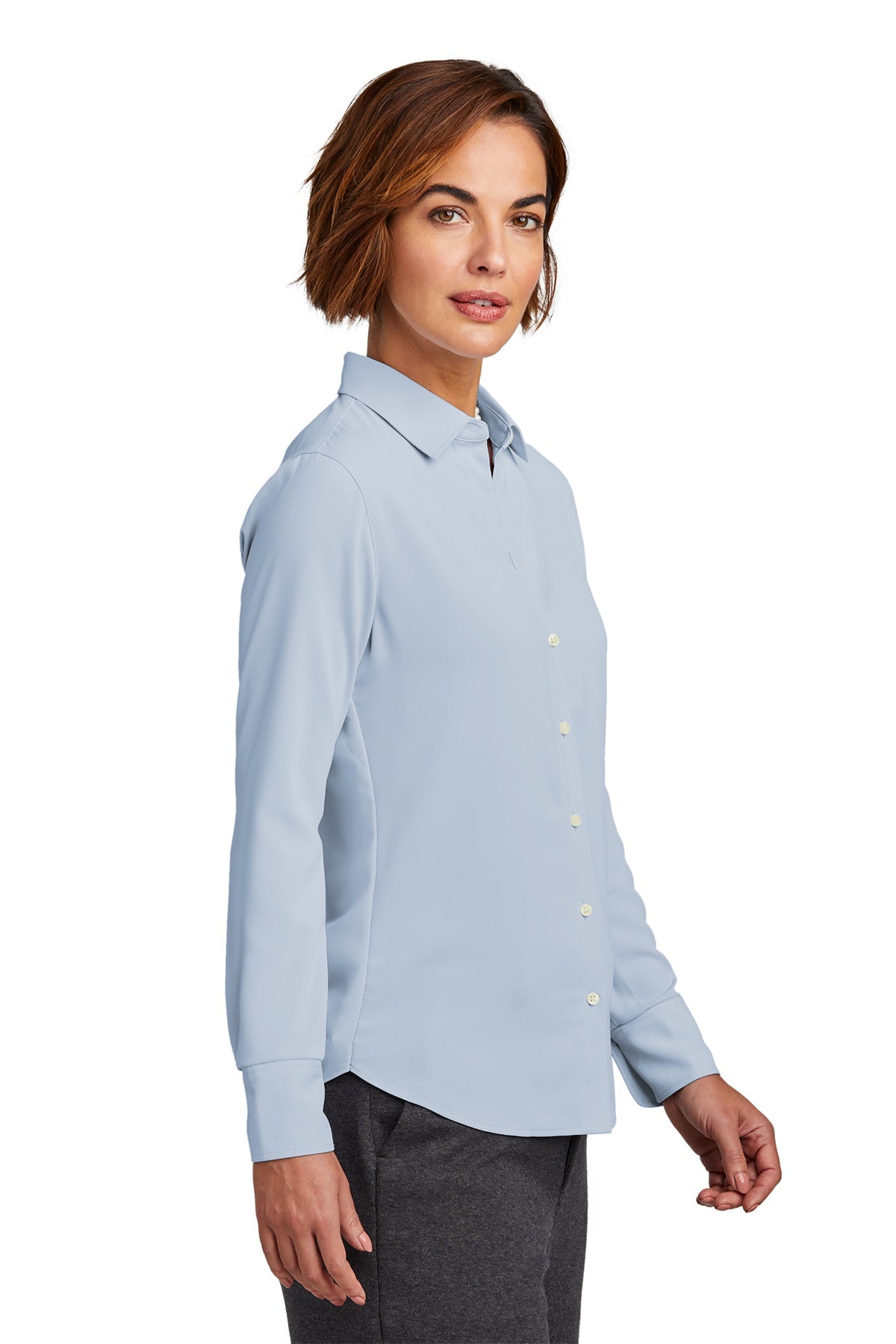 Brooks Brothers Womens Full-Button Satin Blouse, Heritage Blue