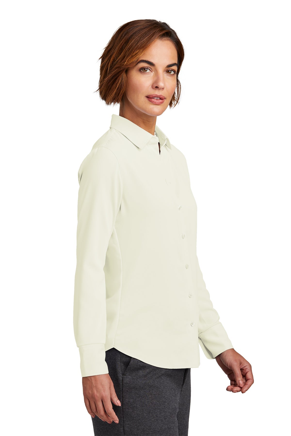 Brooks Brothers Womens Full-Button Satin Blouse, Off White