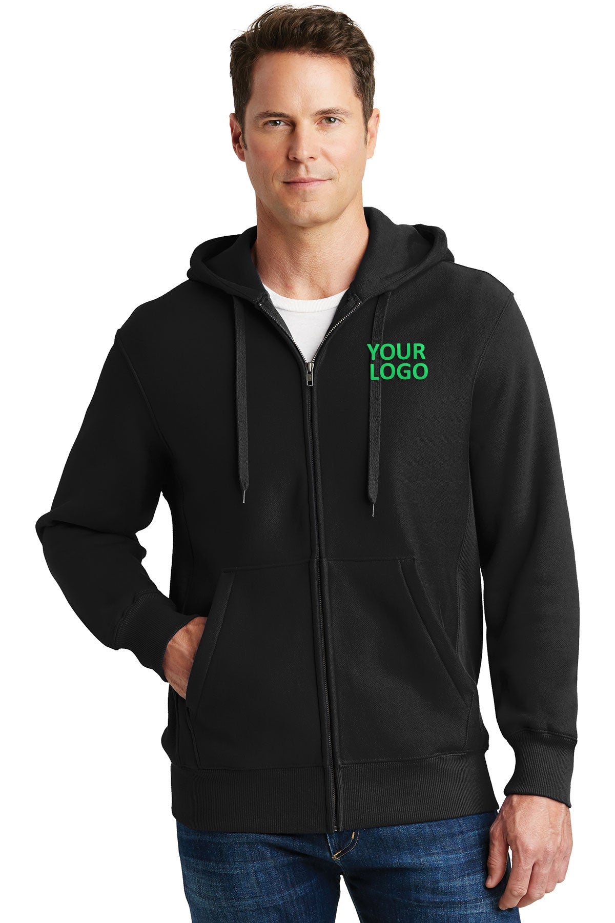 Sport-Tek Super Heavyweight Branded Full-Zip Hooded Sweatshirts, Black
