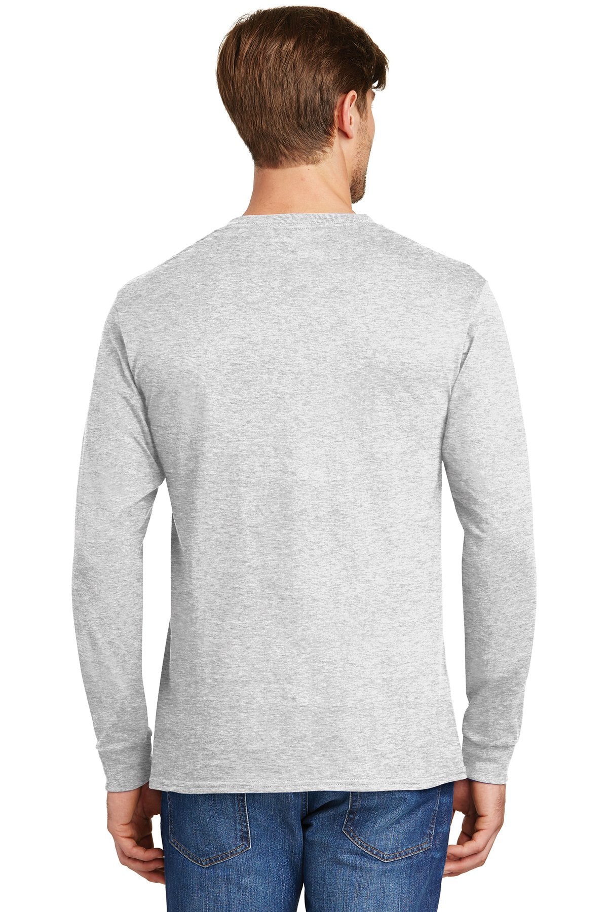 hanes tagless cotton long sleeve t shirt 5586 ash