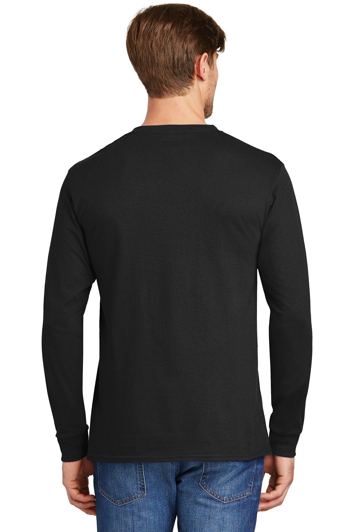 hanes tagless cotton long sleeve t shirt 5586 black