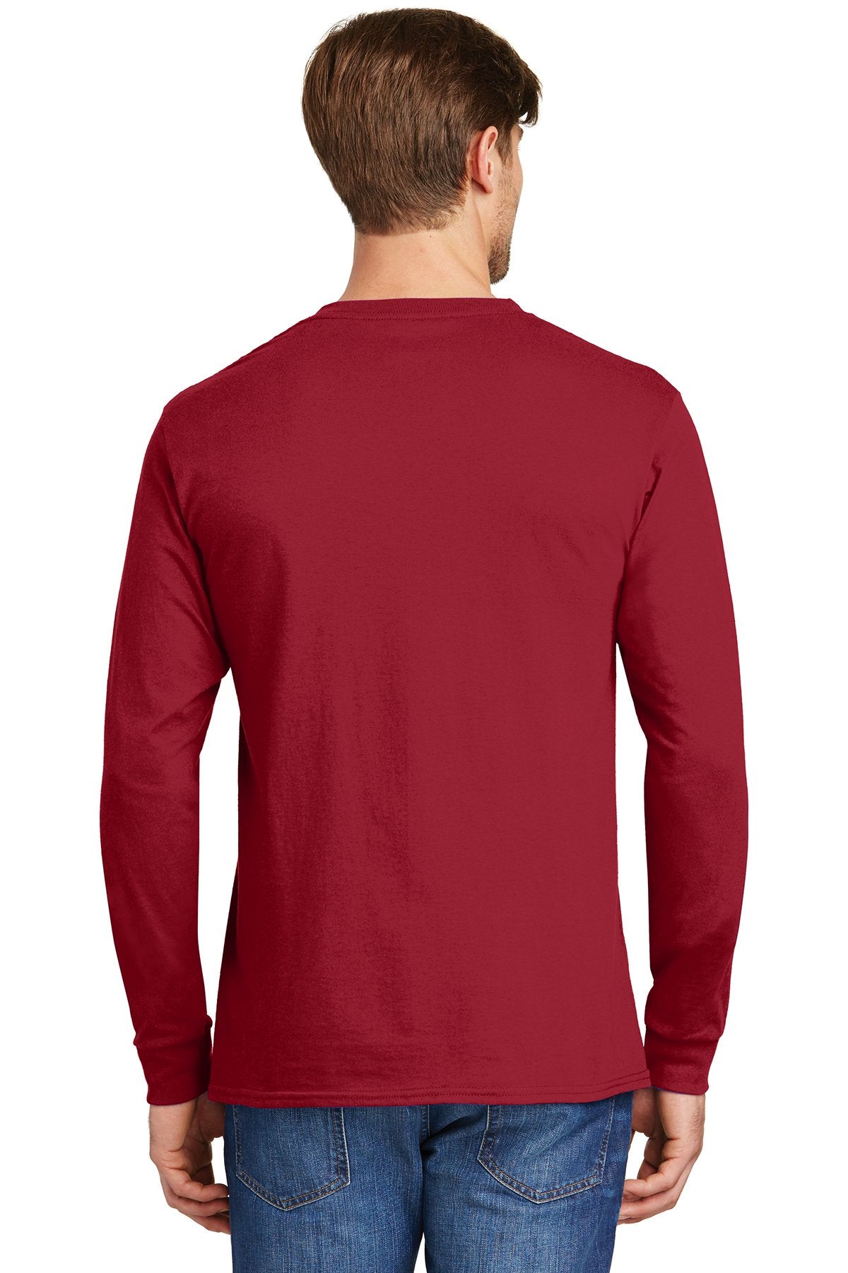 hanes tagless cotton long sleeve t shirt 5586 deep red