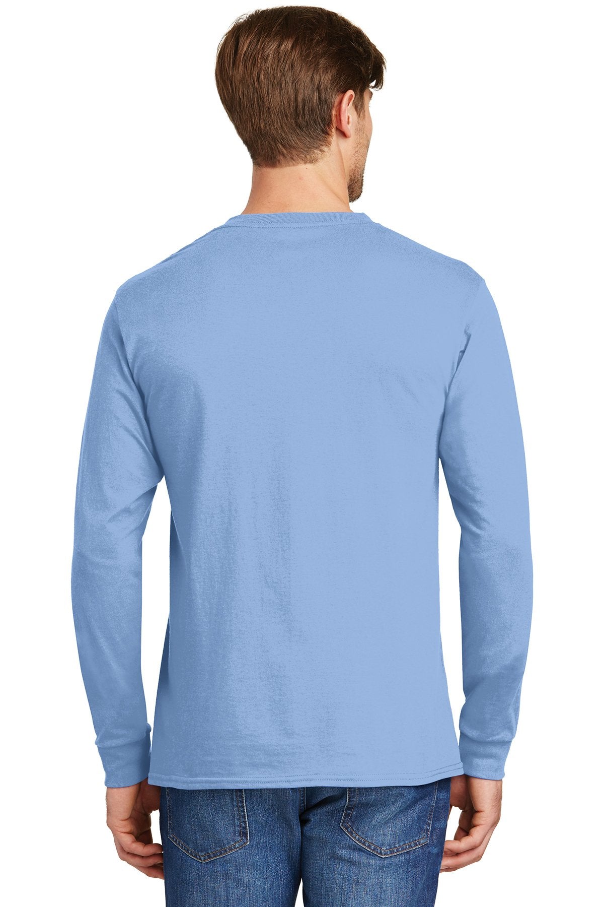 hanes tagless cotton long sleeve t shirt 5586 light blue