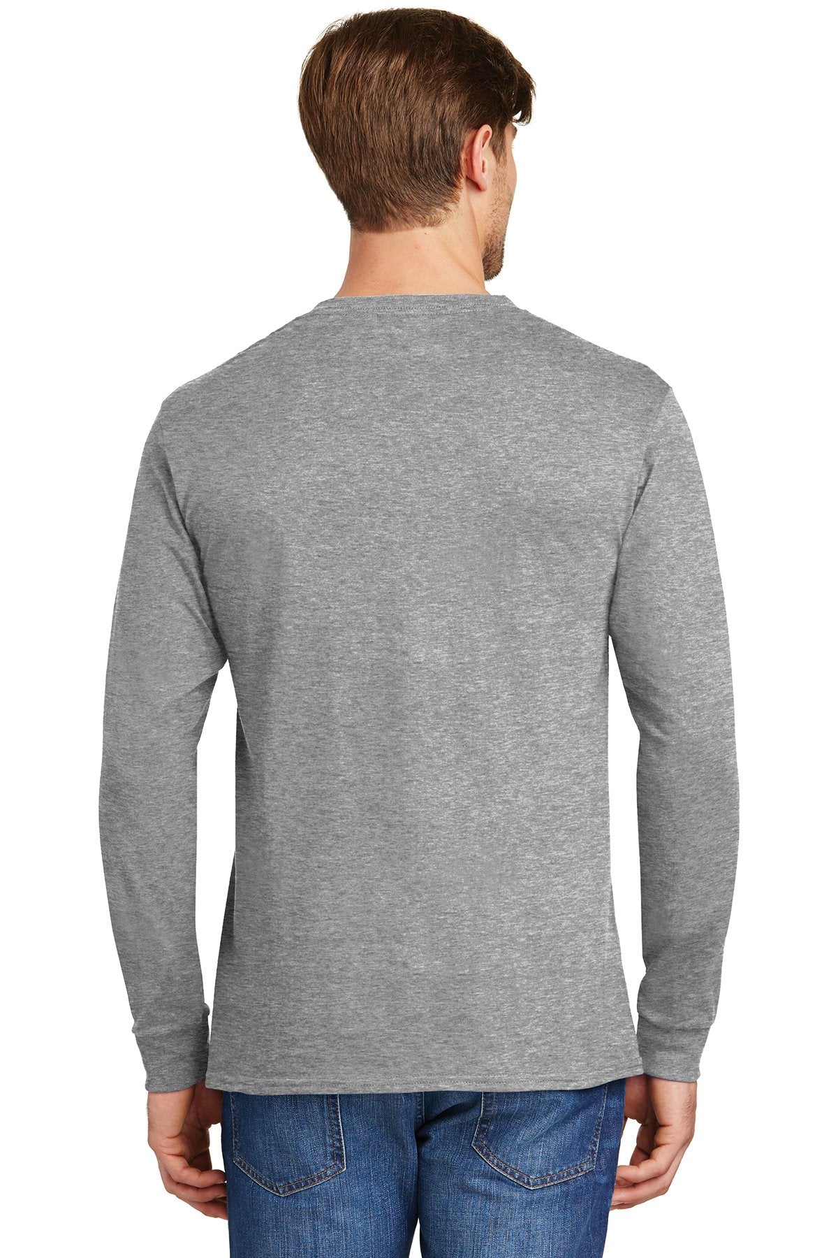 hanes tagless cotton long sleeve t shirt 5586 light steel