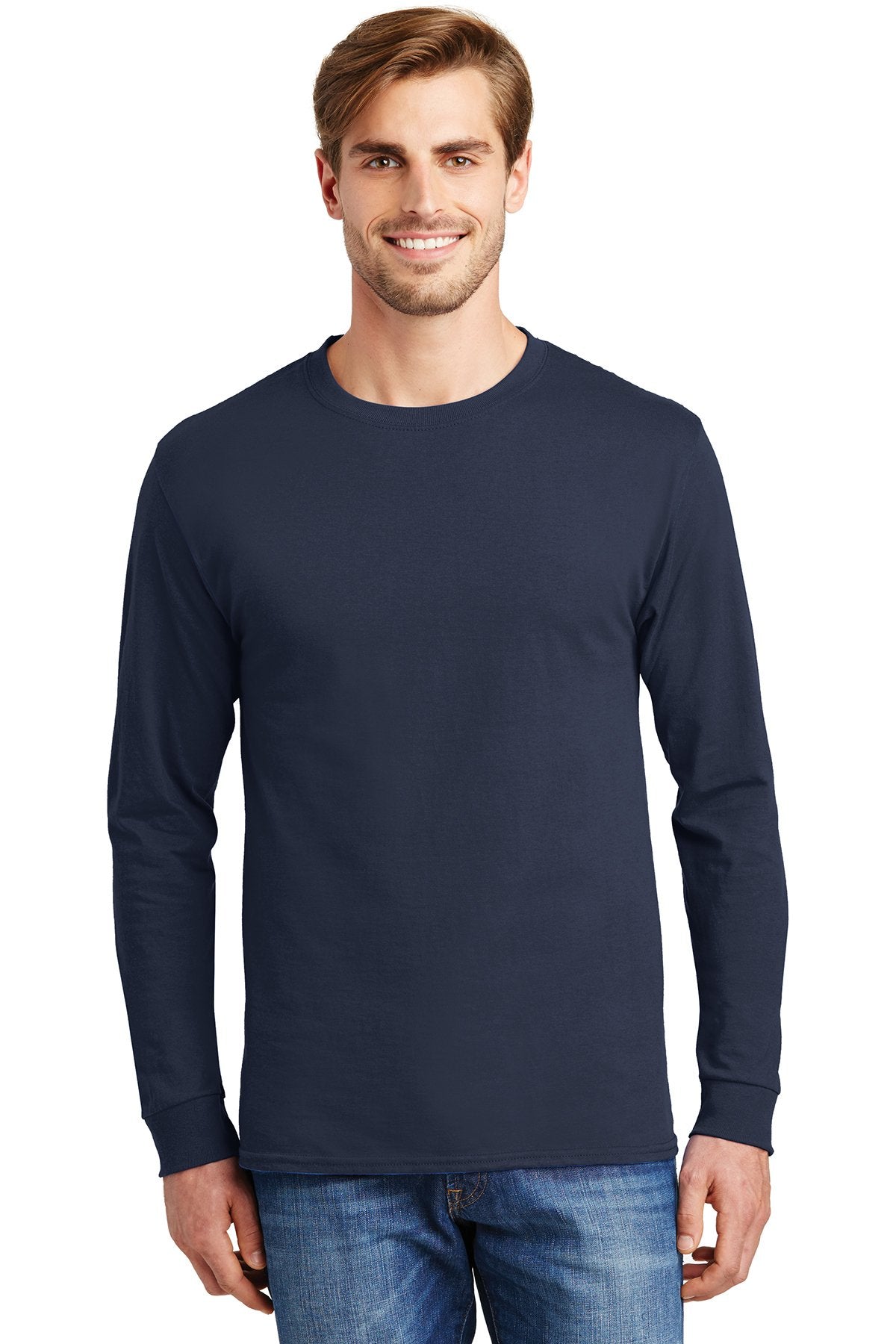 hanes tagless cotton long sleeve t shirt 5586 navy