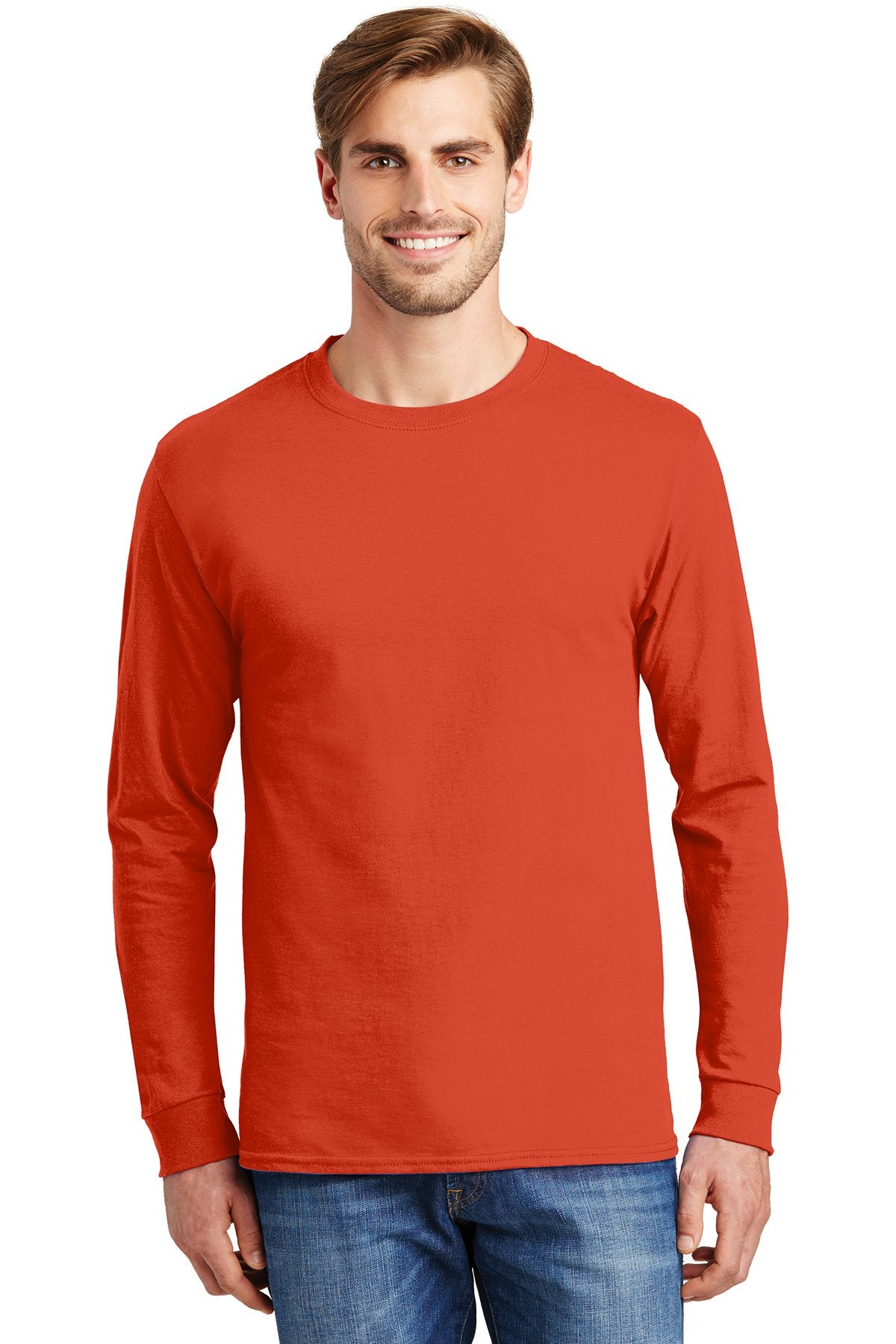 hanes tagless cotton long sleeve t shirt 5586 orange