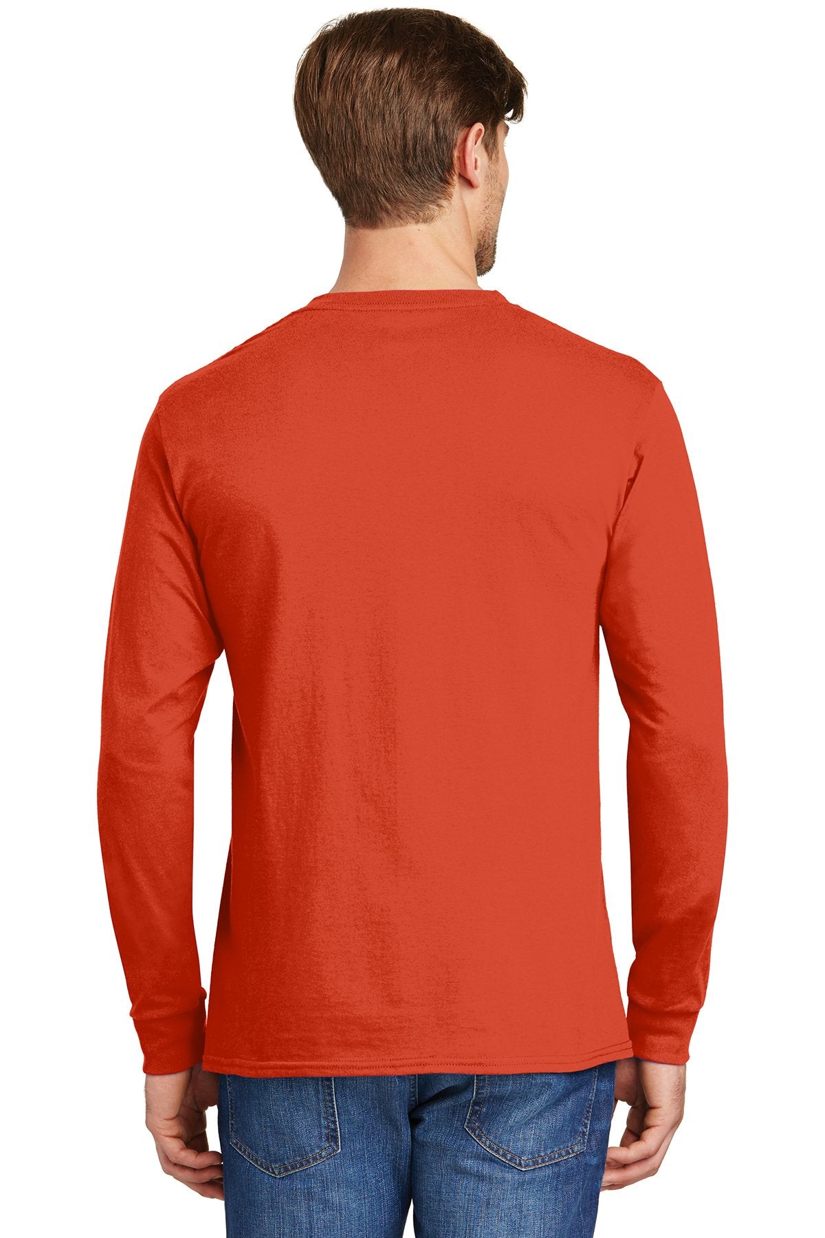 hanes tagless cotton long sleeve t shirt 5586 orange