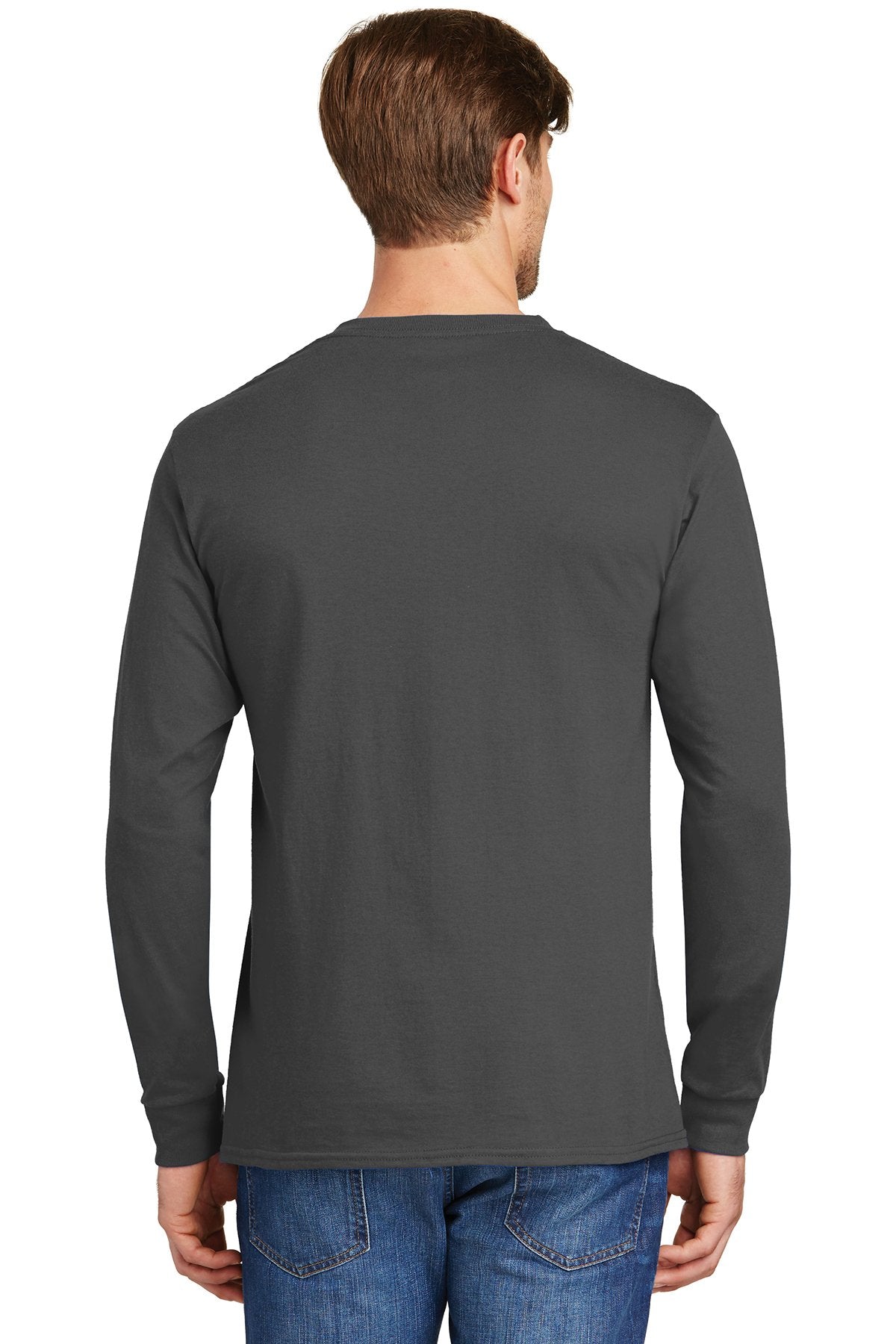 hanes tagless cotton long sleeve t shirt 5586 smoke grey