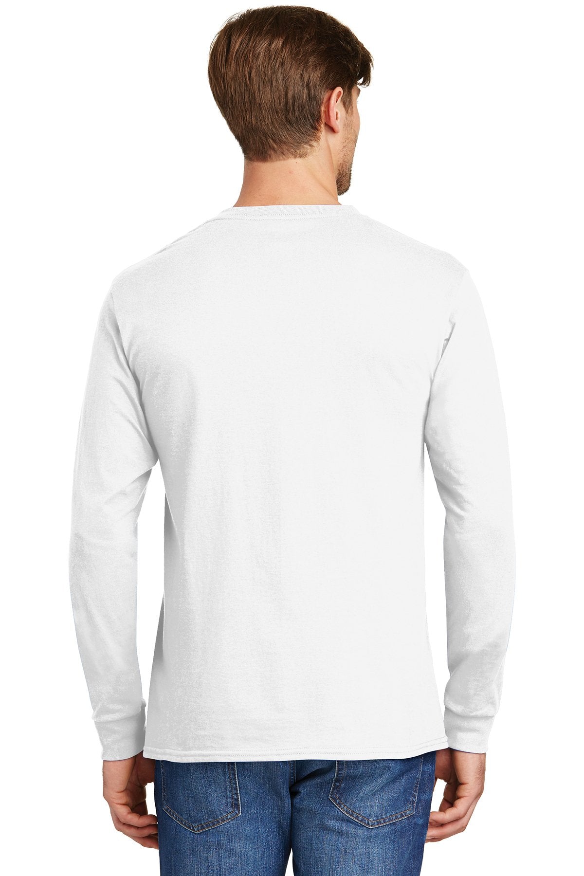 hanes tagless cotton long sleeve t shirt 5586 white