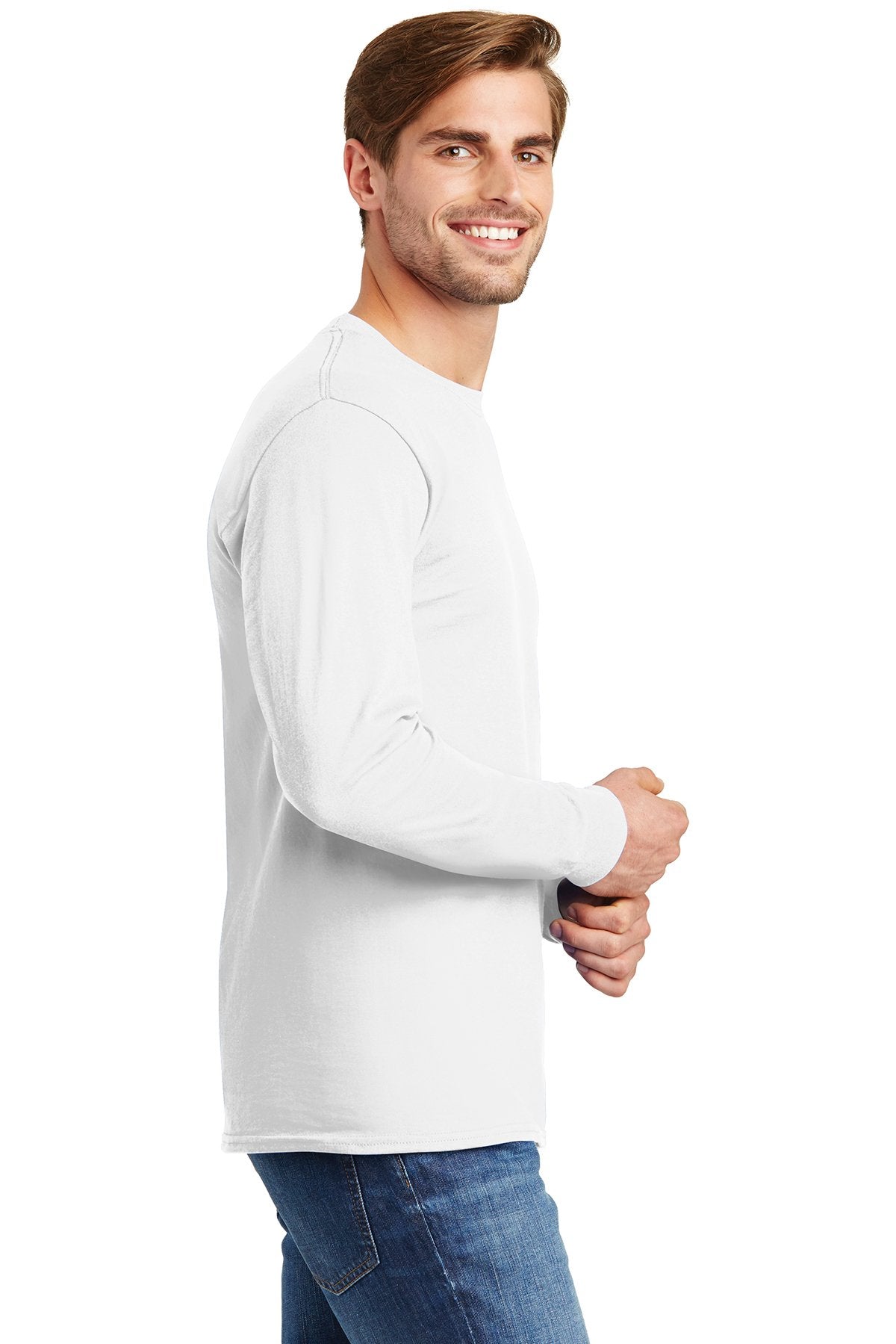 hanes tagless cotton long sleeve t shirt 5586 white