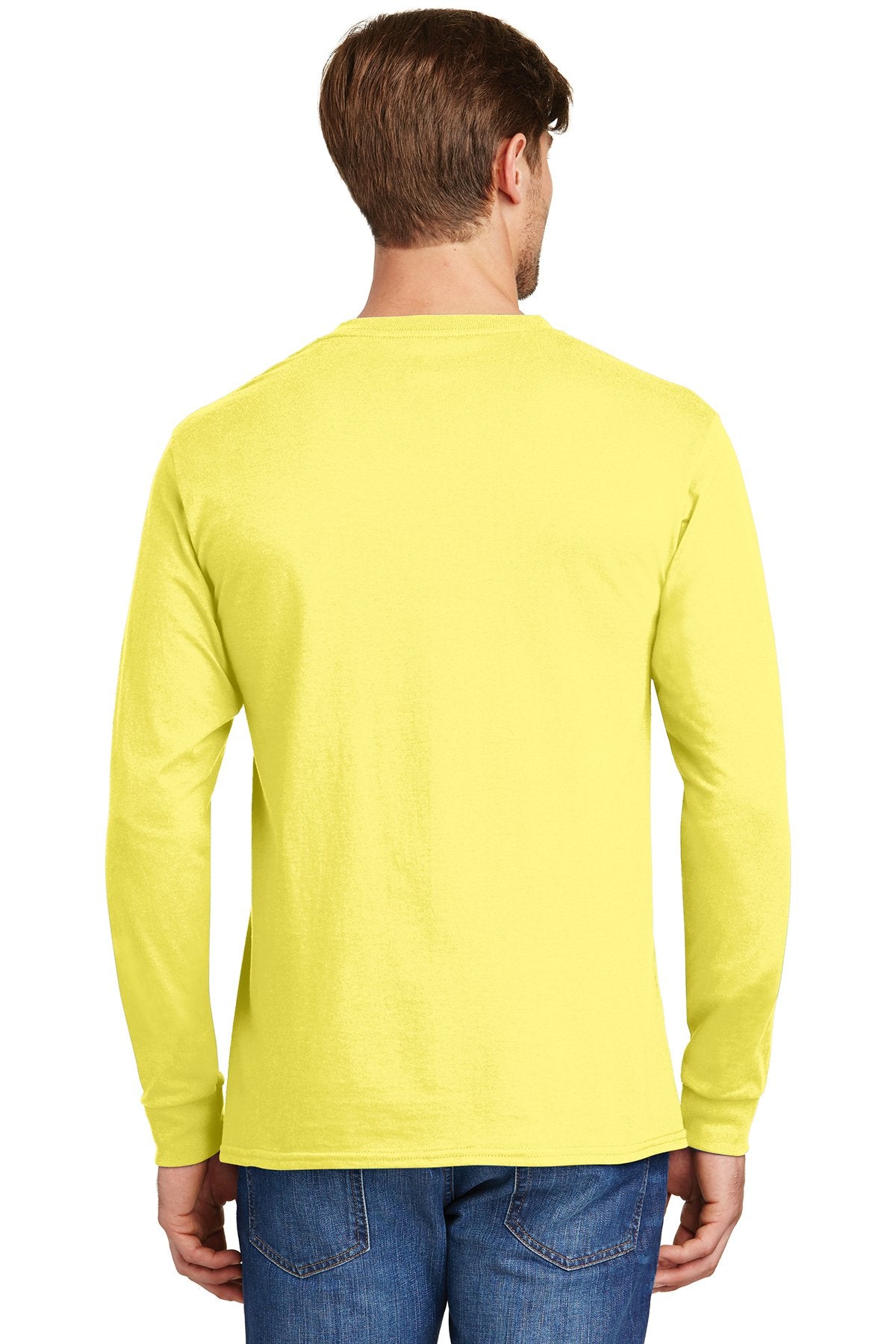 hanes tagless cotton long sleeve t shirt 5586 yellow