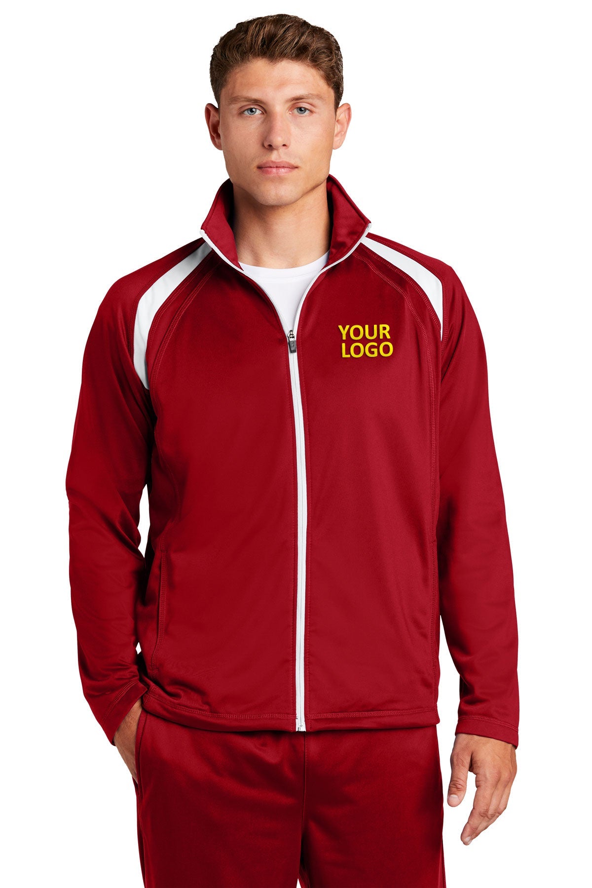 Sport-Tek True Red/White JST90 embroidered jackets for business