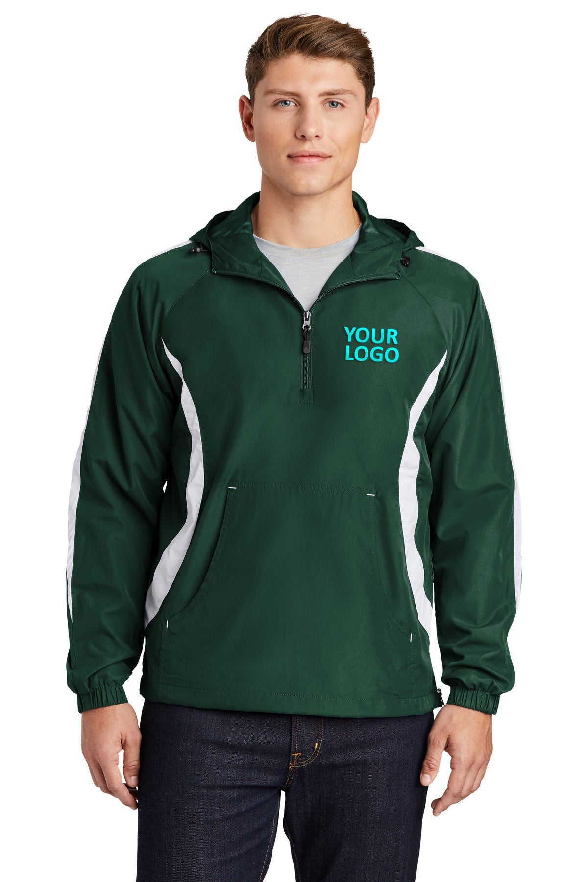 Sport-Tek Forest Green/White JST63 jacket company logo