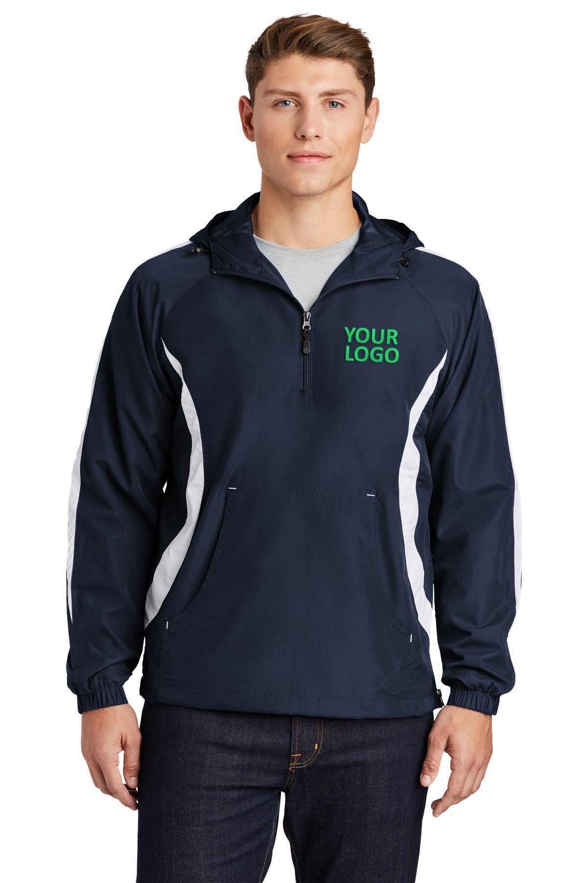 Sport-Tek True Navy/White JST63 jacket company logo