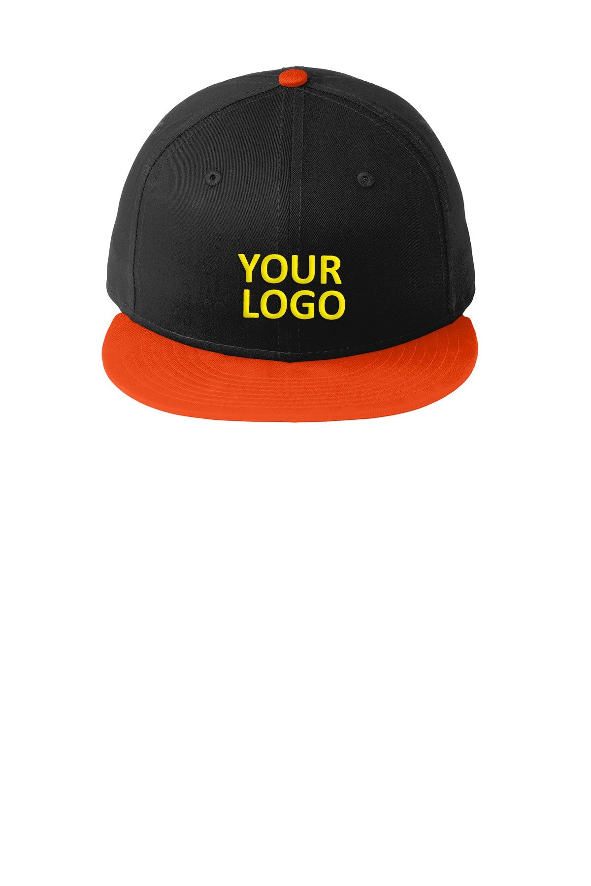 New Era Flat Bill Snapback Customized Caps, Black/ Team Orange