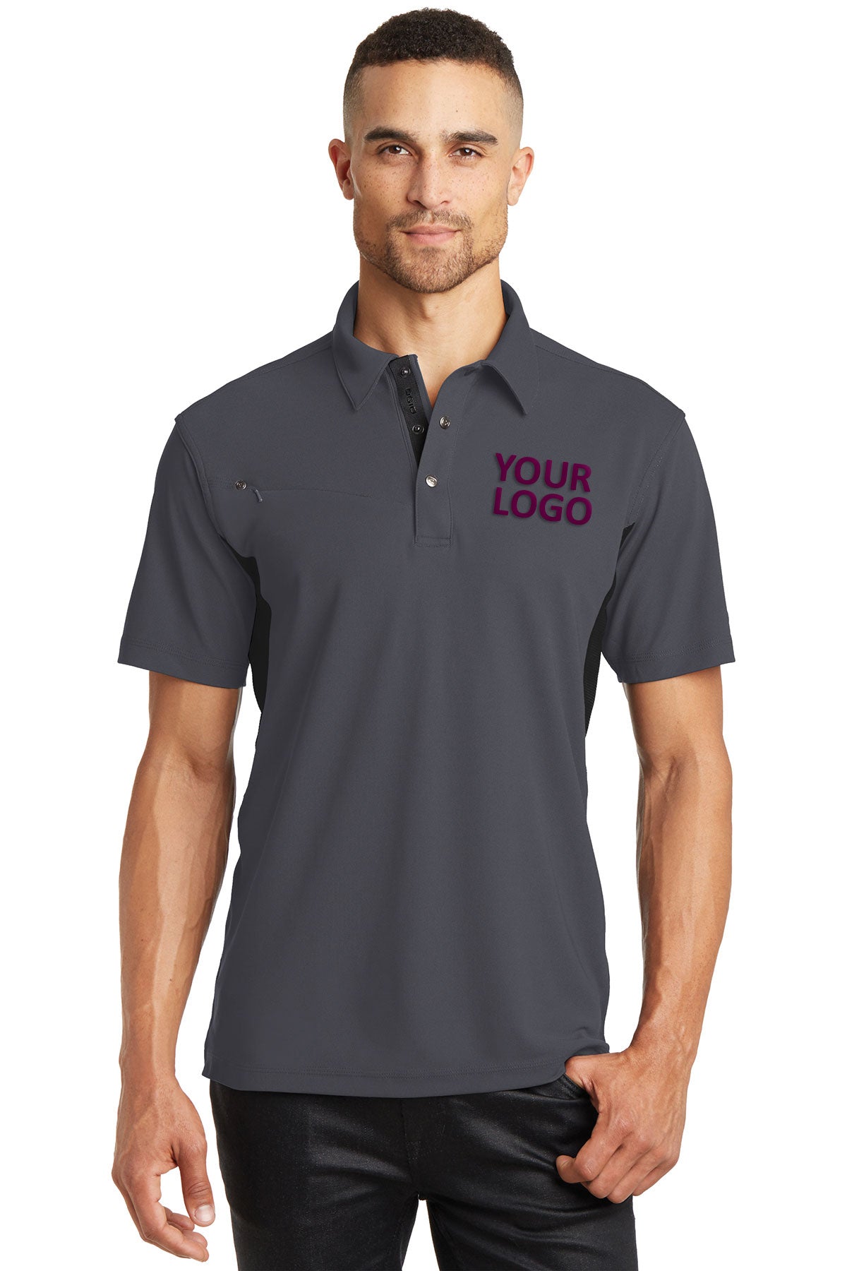 OGIO Diesel Grey/Blacktop OG102 polo shirts with custom logo