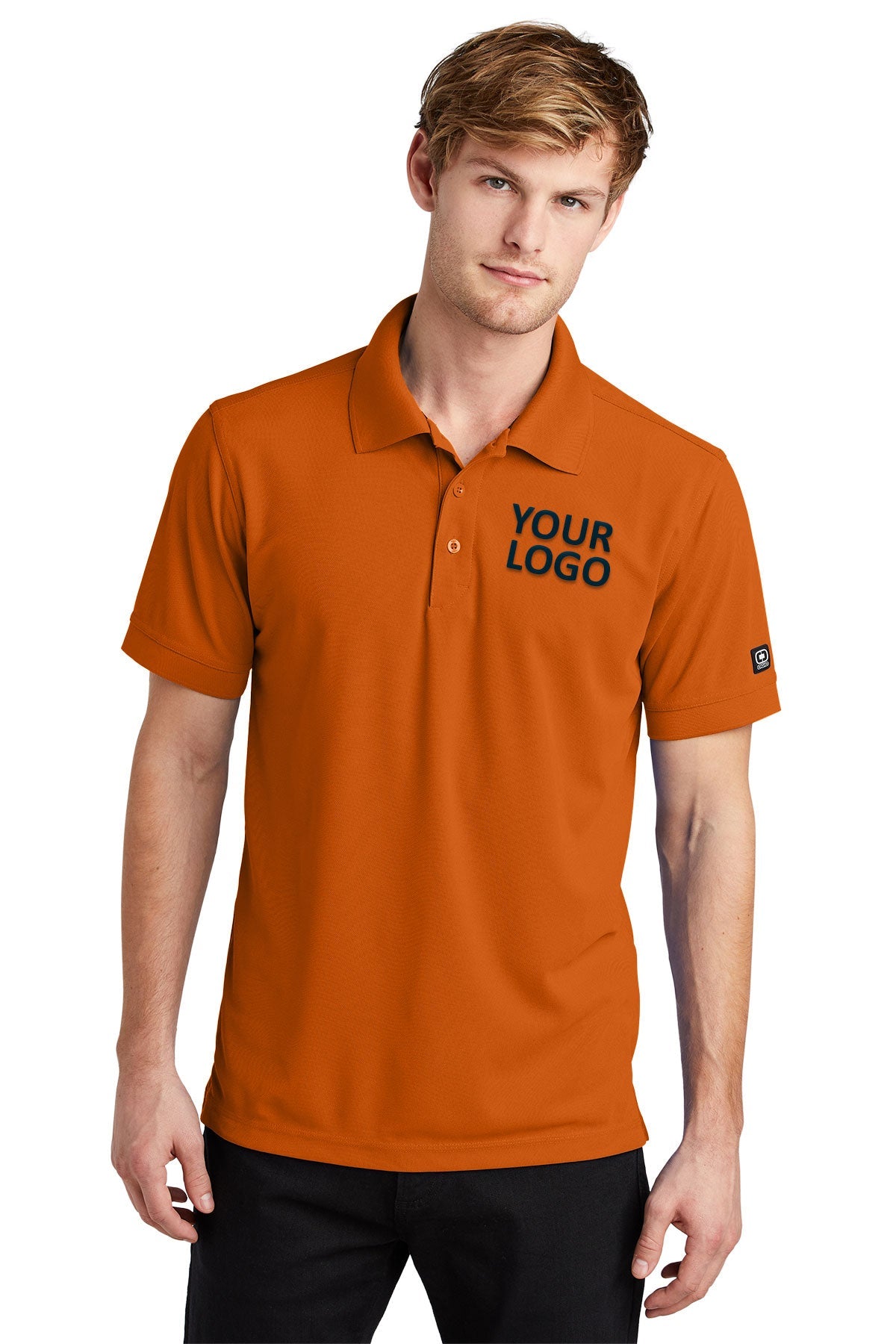 OGIO Flare Orange OG101 polo shirts with custom logo