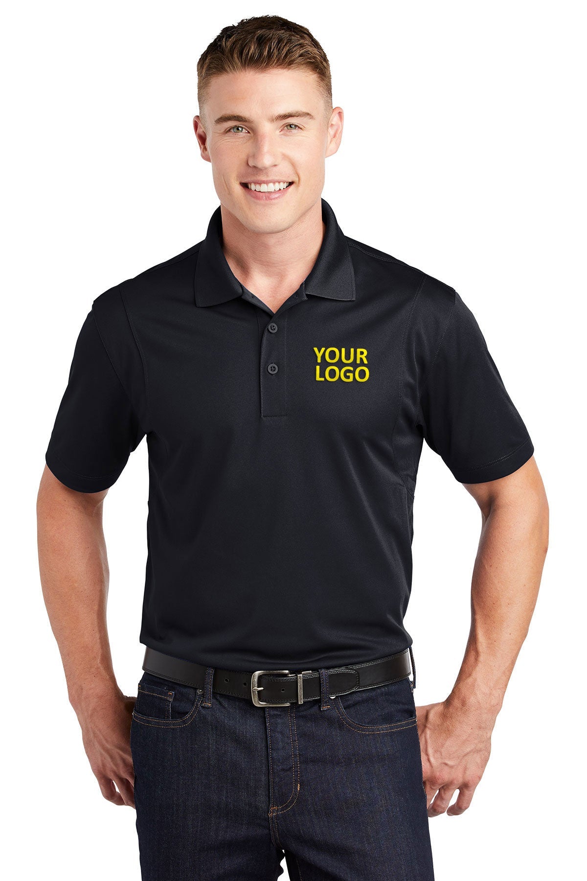 Sport-Tek Black ST650 order custom polo shirts