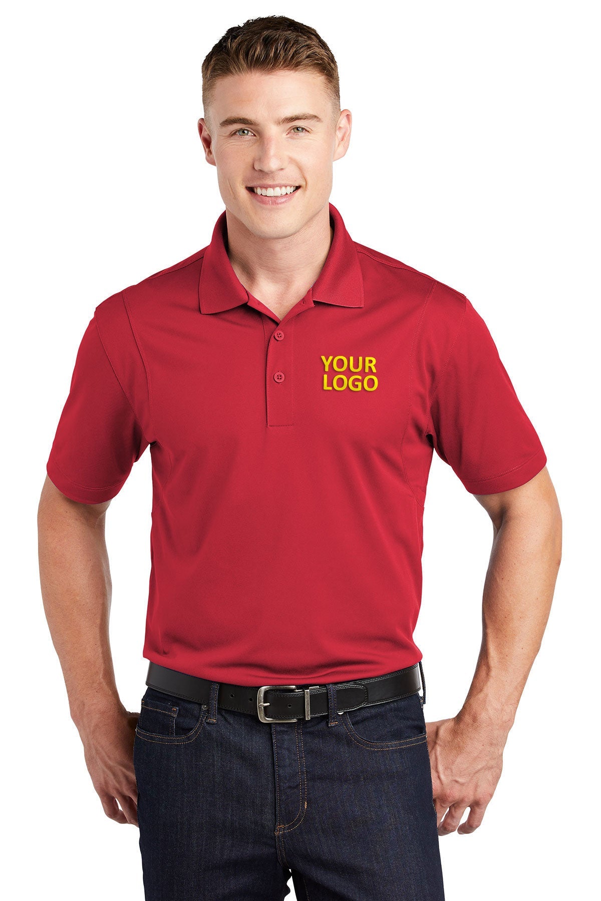 Sport-Tek True Red ST650 custom logo polo shirts embroidered