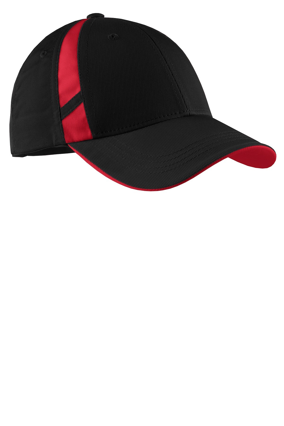 Sport-Tek Dry Zone Customized Mesh Inset Caps, Black/True Red