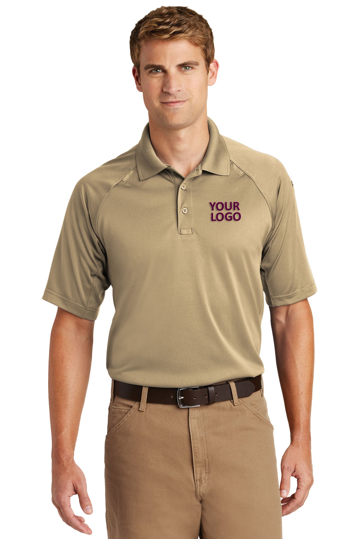 CornerStone Tan CS410 embroidered polo shirts for business