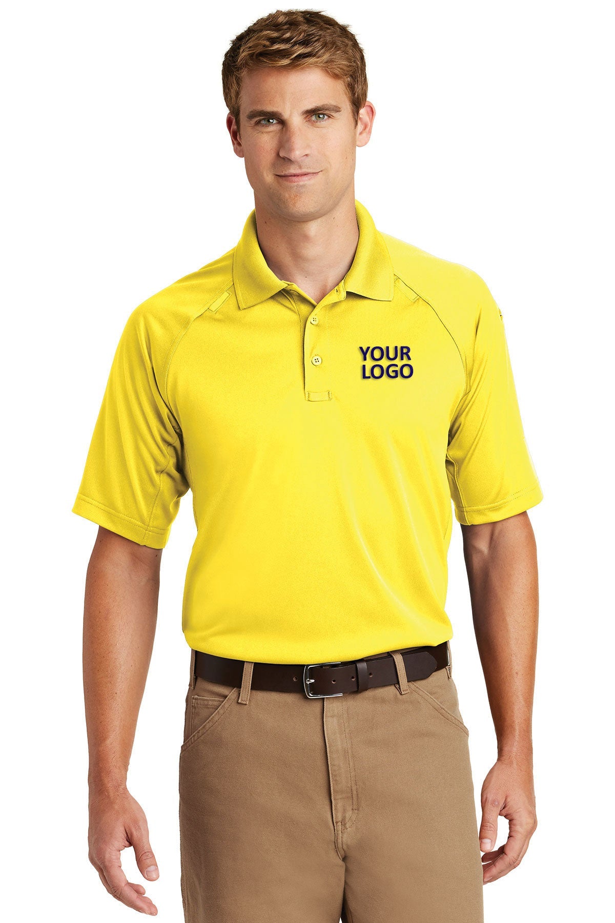 CornerStone Yellow CS410 polo shirts with custom logos