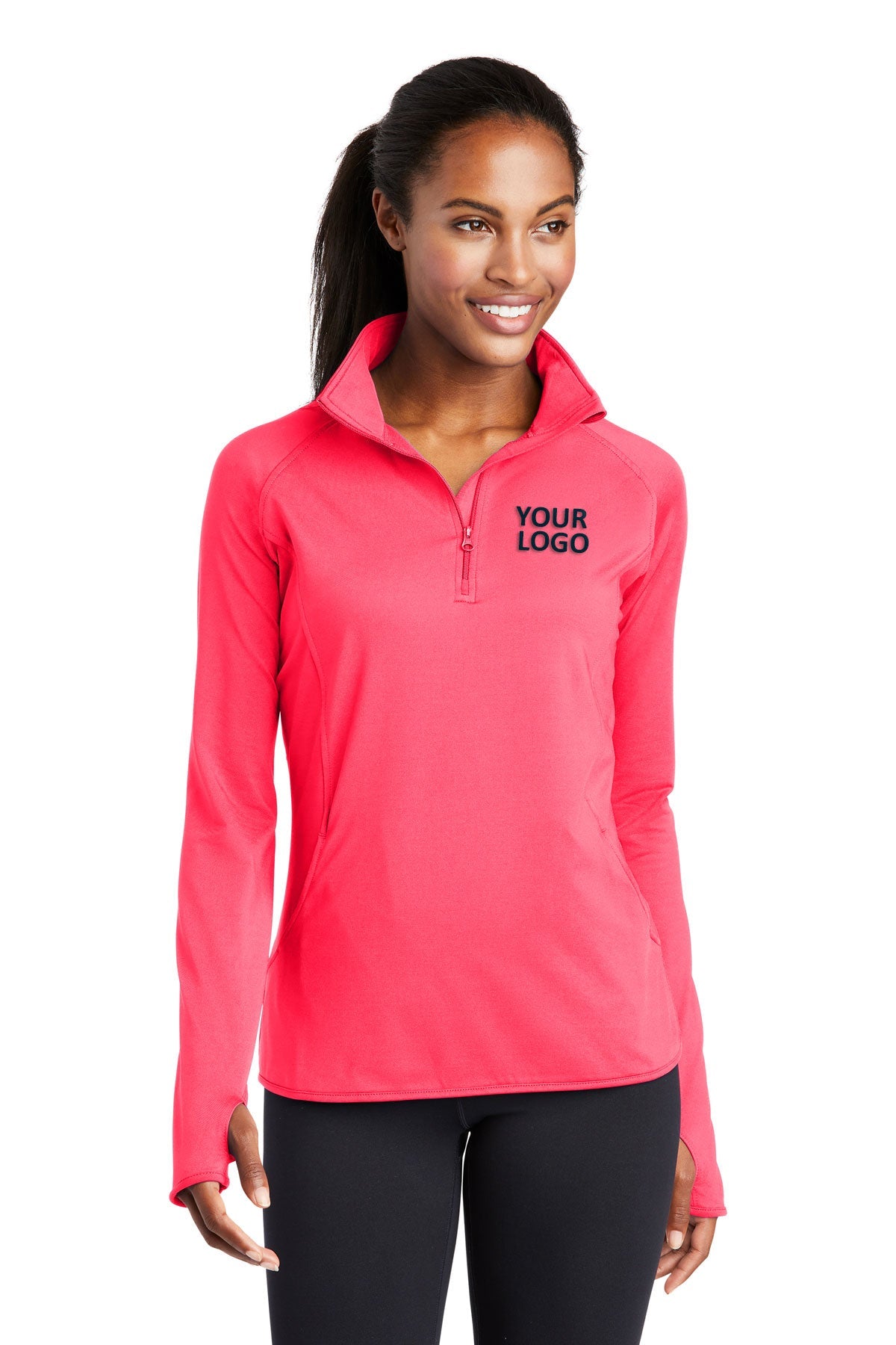 Sport-Tek Ladies Sport-Wick Stretch Customized 1/2-Zip Pullovers, Hot Coral