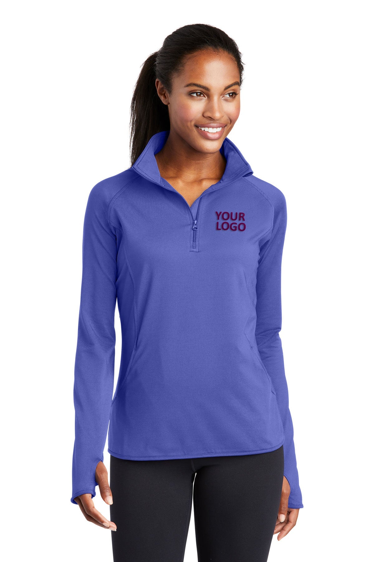 Sport-Tek Ladies Sport-Wick Stretch Customized 1/2-Zip Pullovers, Iris Purple