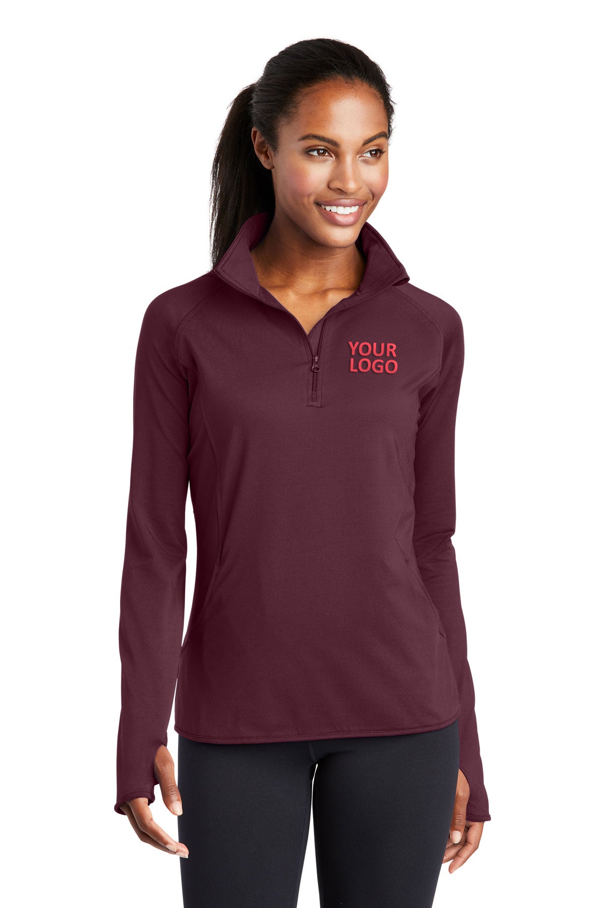 Sport-Tek Ladies Sport-Wick Stretch Customized 1/2-Zip Pullovers, Maroon