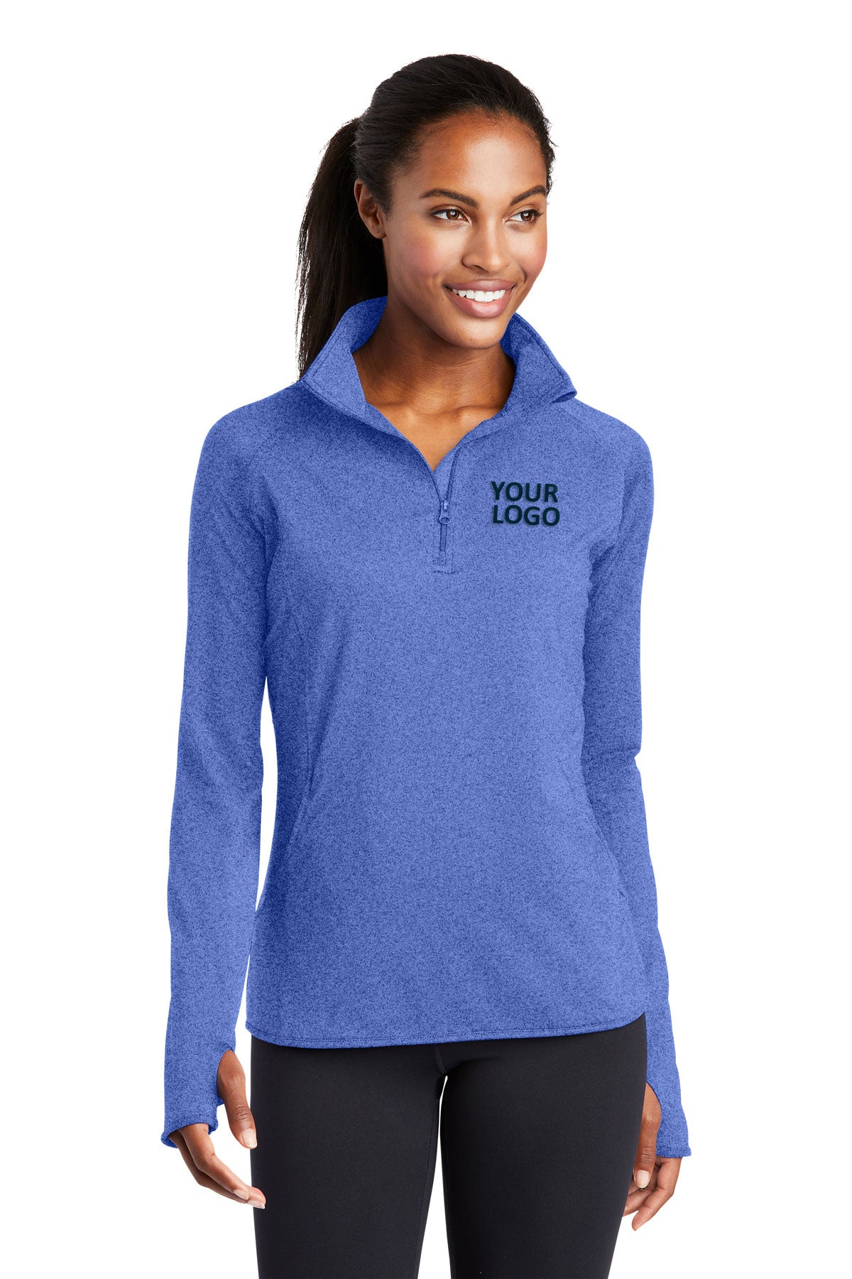 Sport-Tek Ladies Sport-Wick Stretch Customized 1/2-Zip Pullovers, True Royal Heather