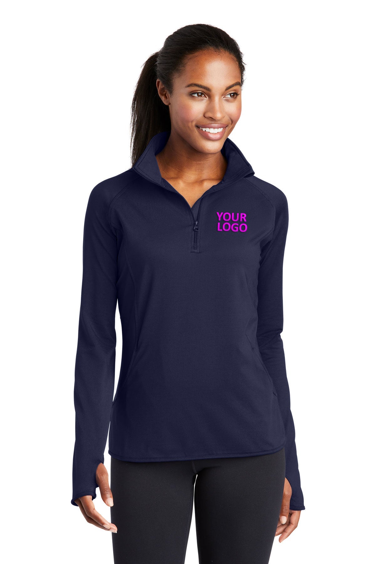 Sport-Tek Ladies Sport-Wick Stretch Branded 1/2-Zip Pullovers, True Navy