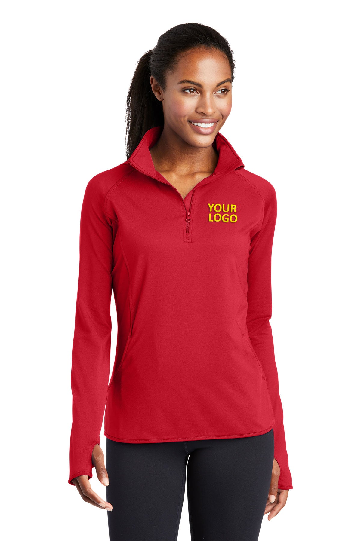 Sport-Tek Ladies Sport-Wick Stretch Branded 1/2-Zip Pullovers, True Red