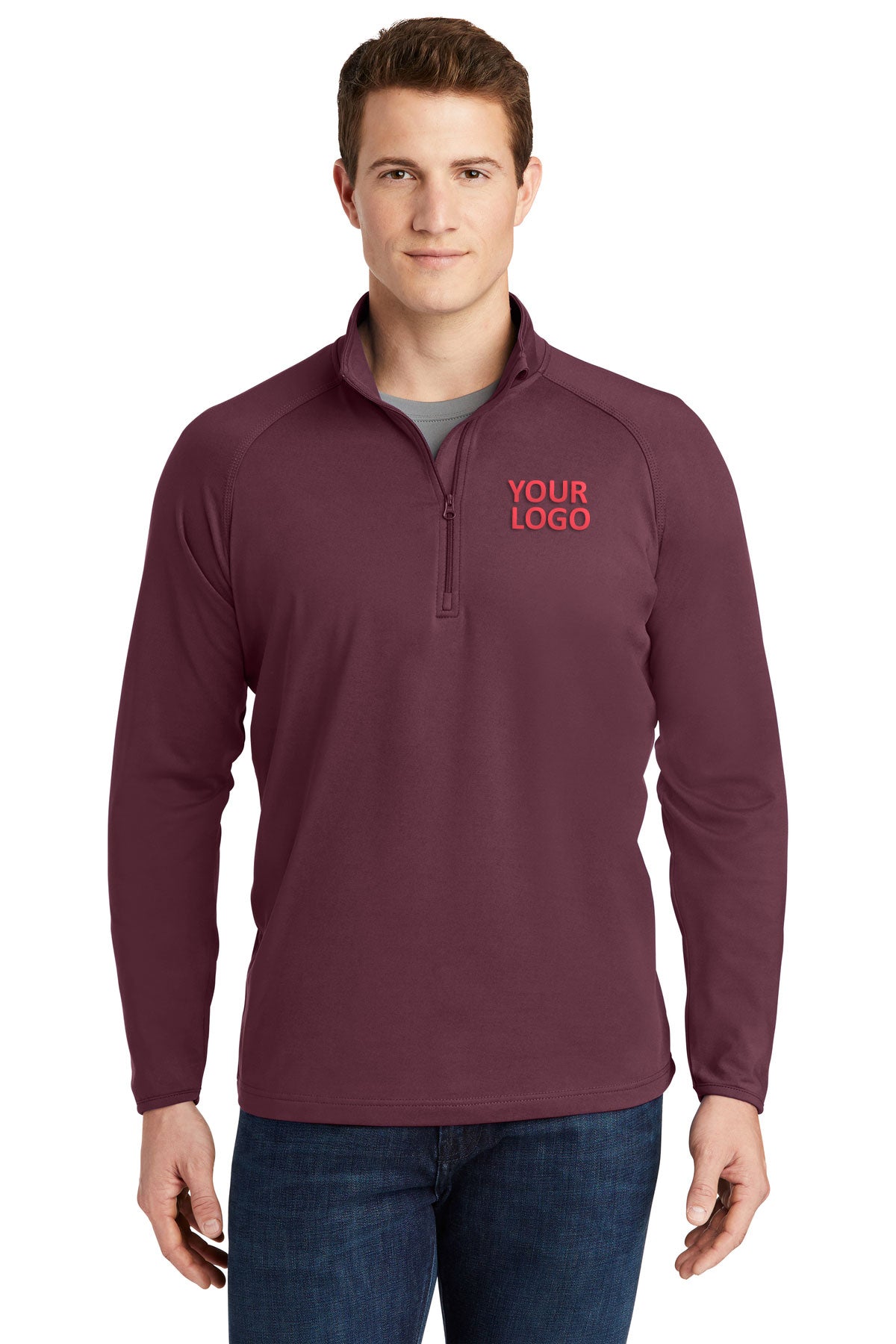 Sport-Tek Sport-Wick Stretch Branded 1/2-Zip Pullovers, Maroon