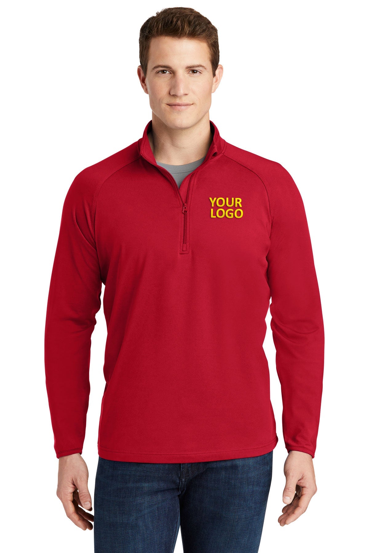 Sport-Tek Sport-Wick Stretch Branded 1/2-Zip Pullovers, True Red