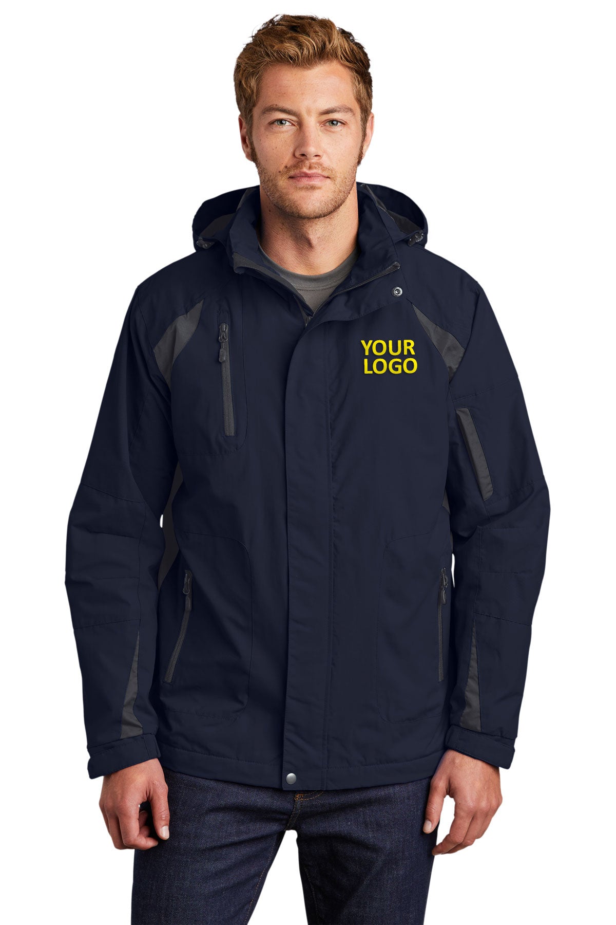 Port Authority True Navy/ Iron Grey J304 jacket company logo