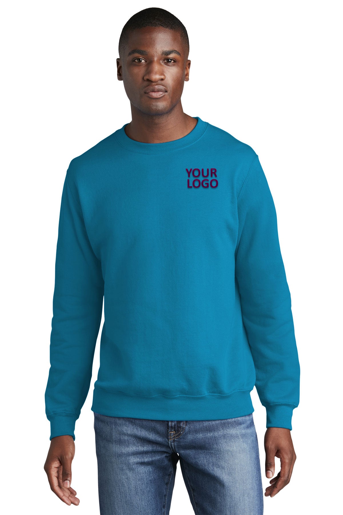 port & company neon blue pc78 company sweatshirts embroidered