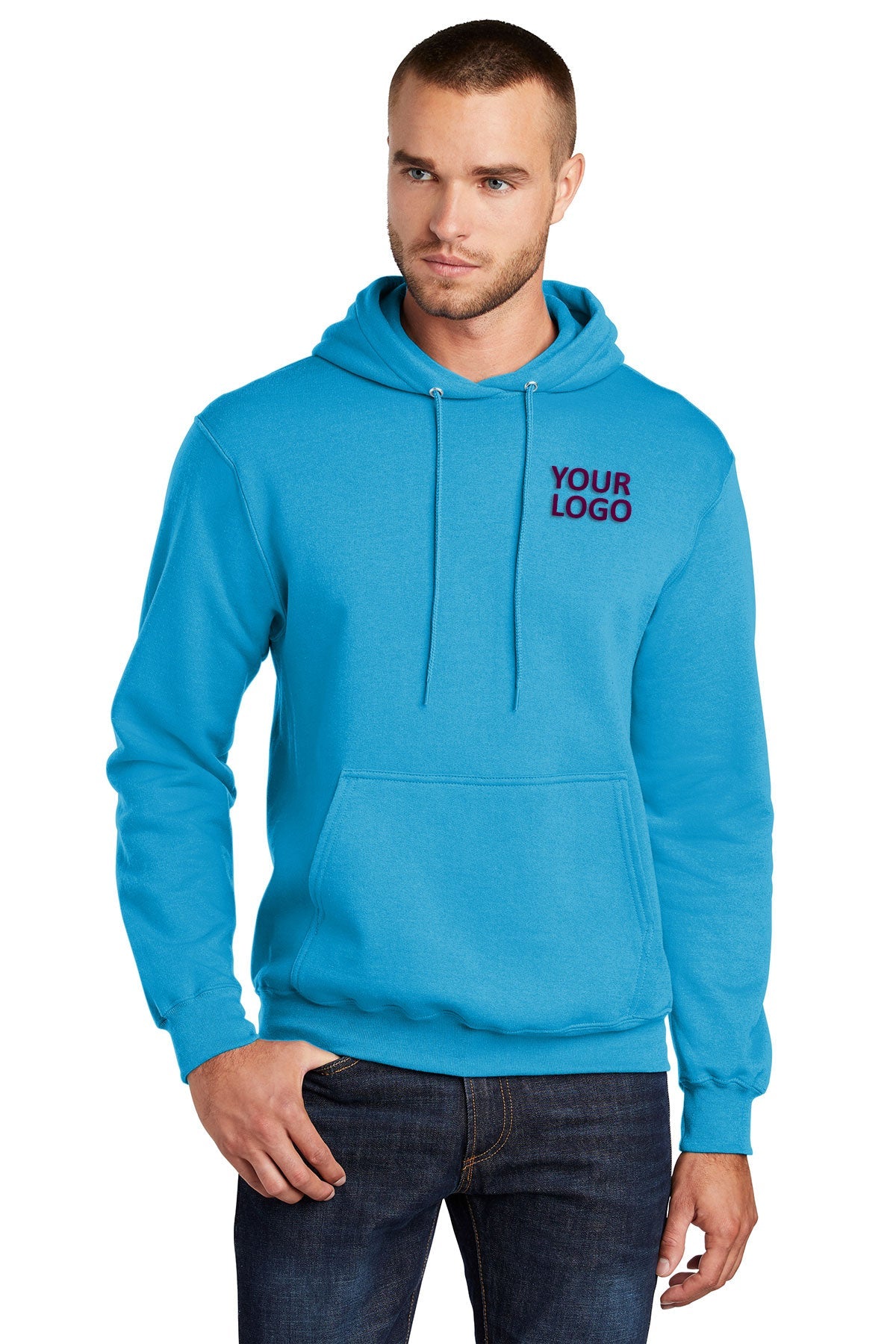 port & company neon blue pc78h sweatshirts with company logo