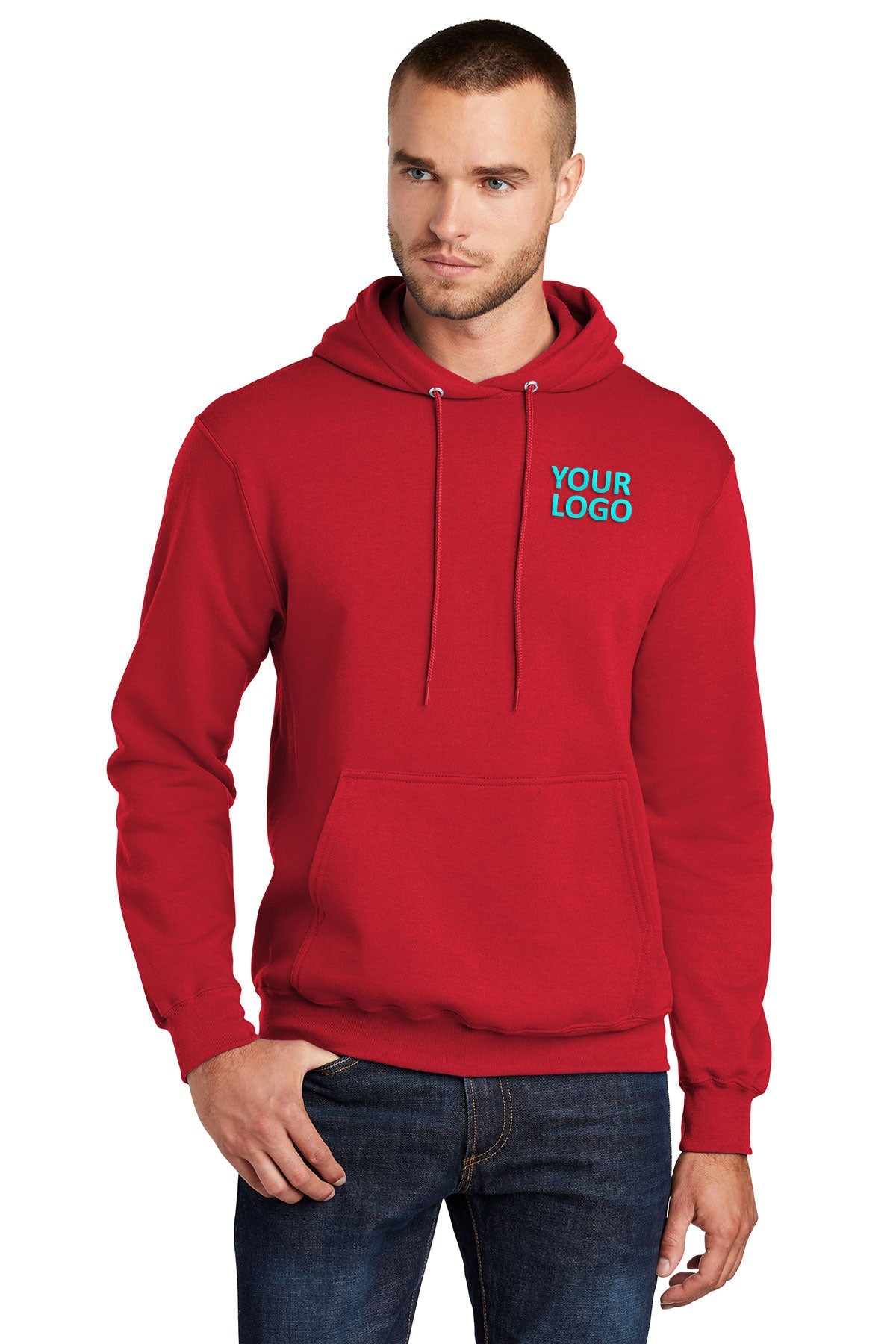 port & company red pc78h sweatshirts with logo embroidery