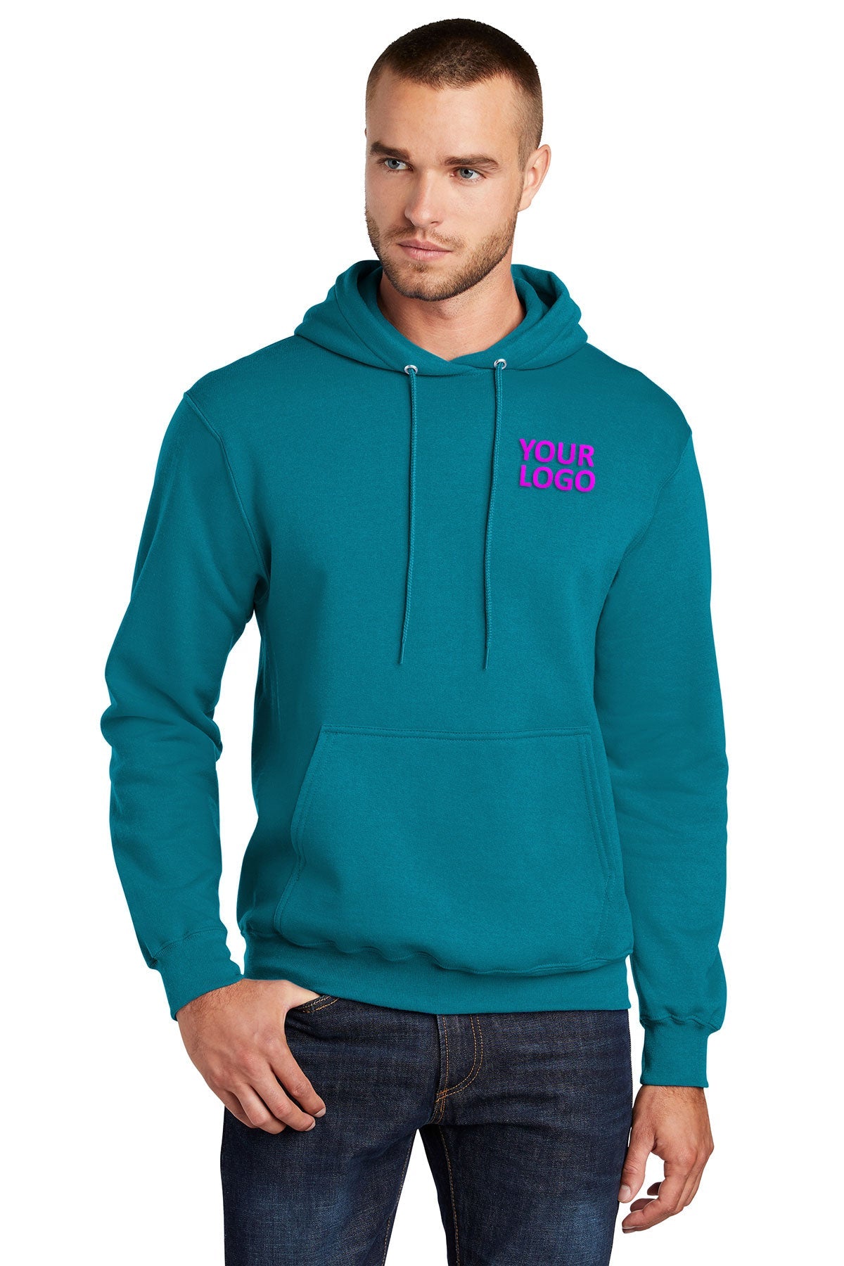 port & company teal pc78h sweatshirts with logo embroidery