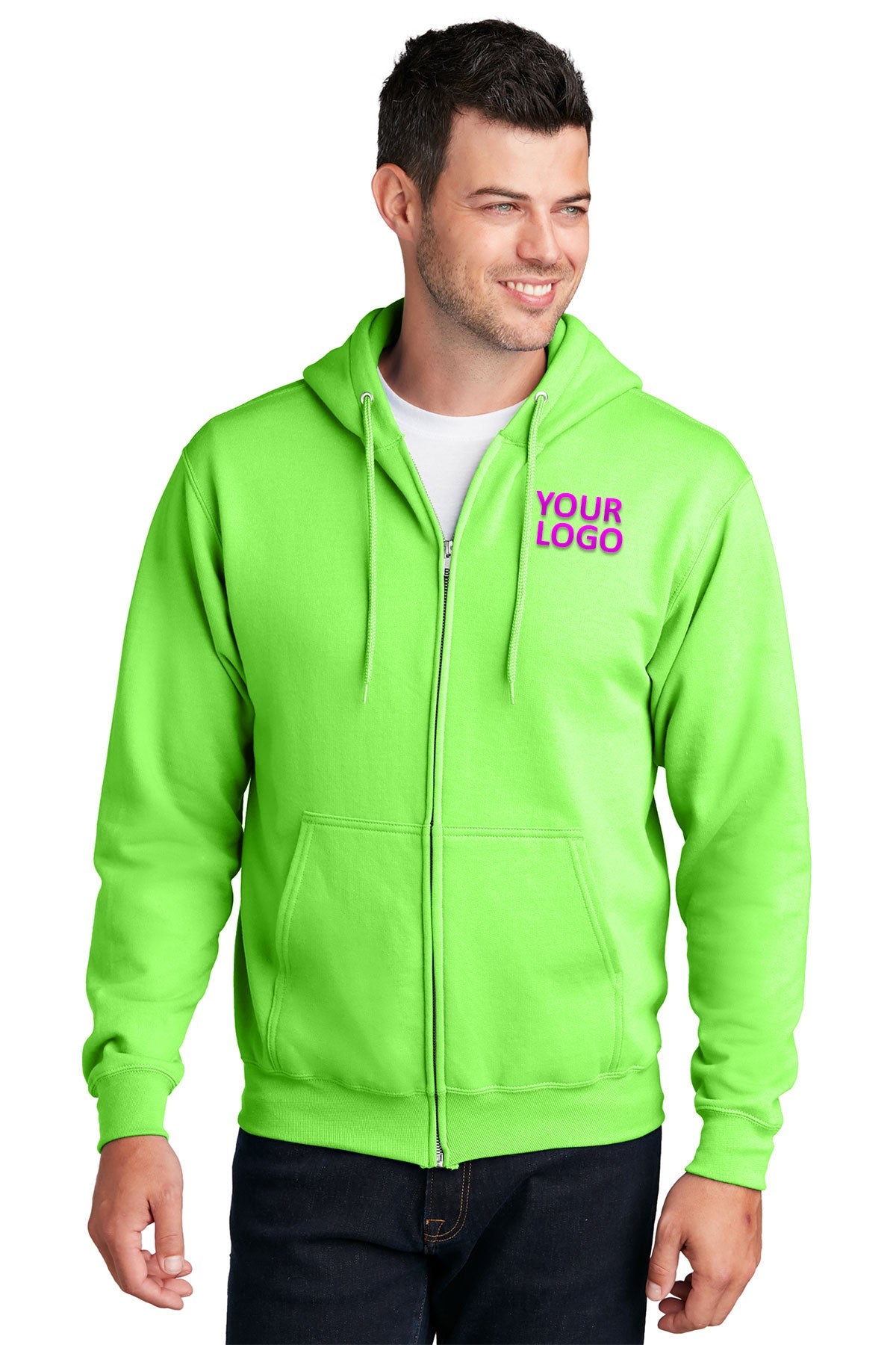 Port & Company Core Fleece Custom Zip Hoodies, Neon Green
