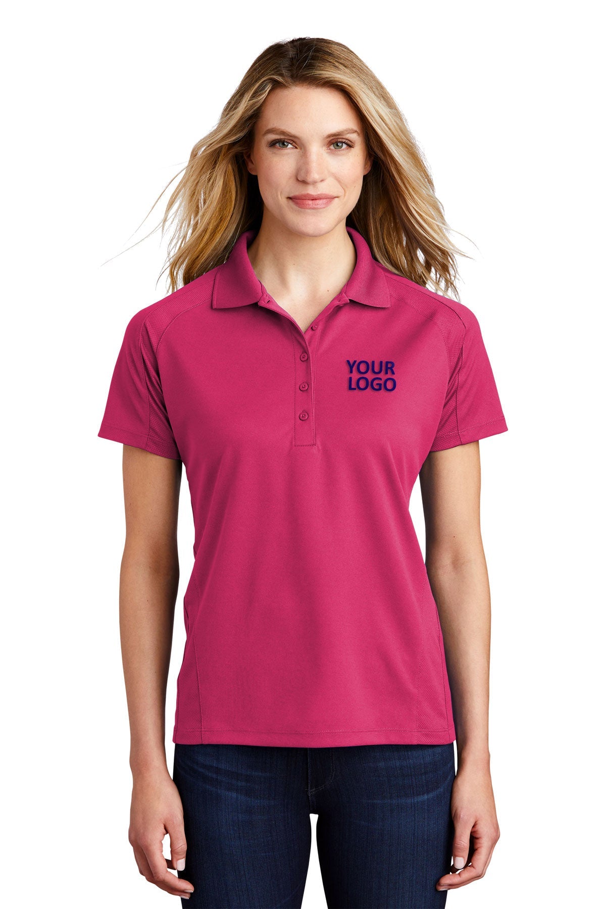 Sport-Tek Pink Raspberry L474 custom made polo shirts with logo