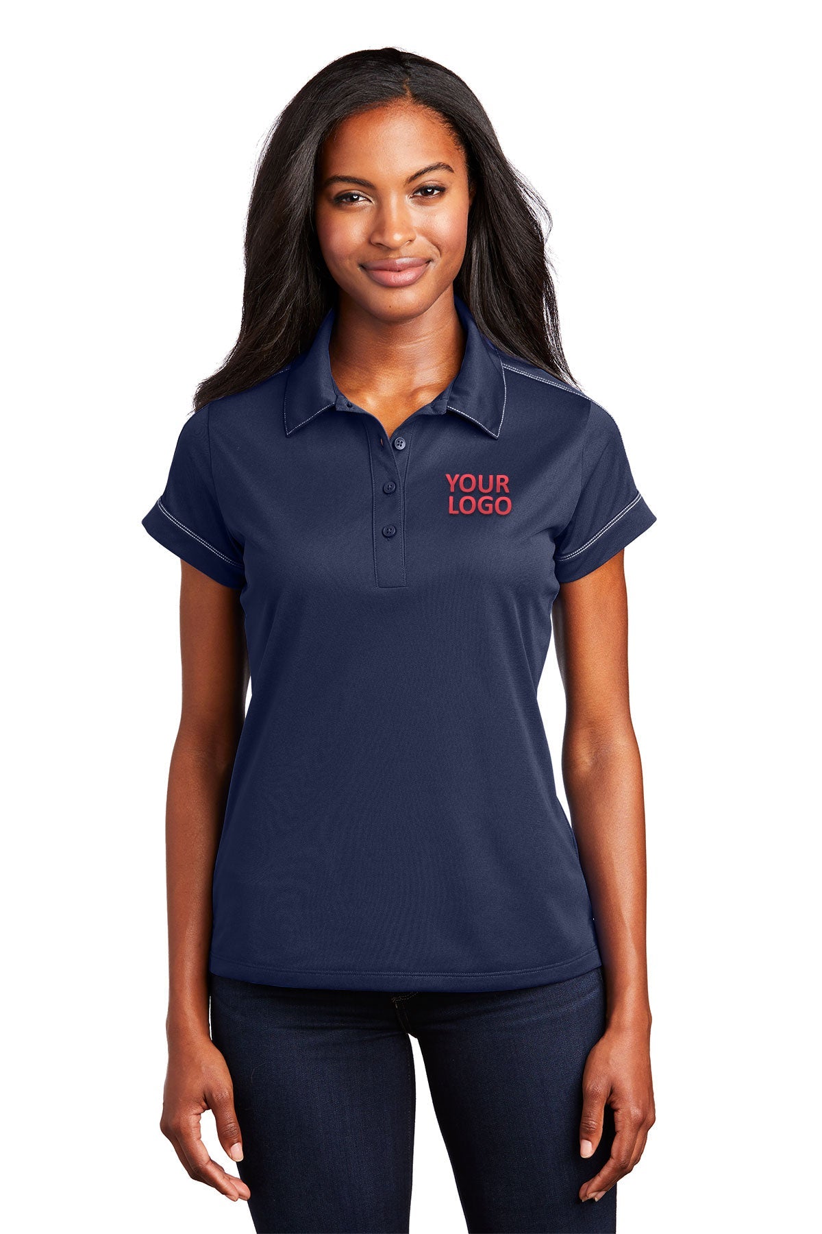 Sport-Tek True Navy LST659 custom women's polo shirts