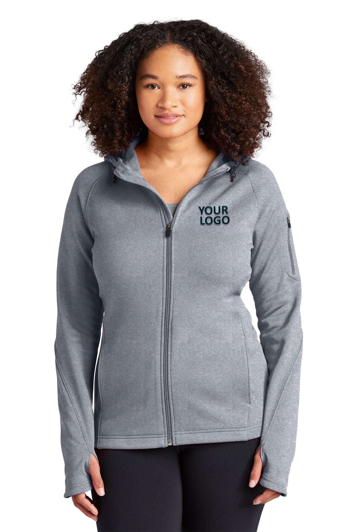 Sport-Tek Ladies Tech Fleece Branded Full-Zip Hooded Jackets, Grey Heather
