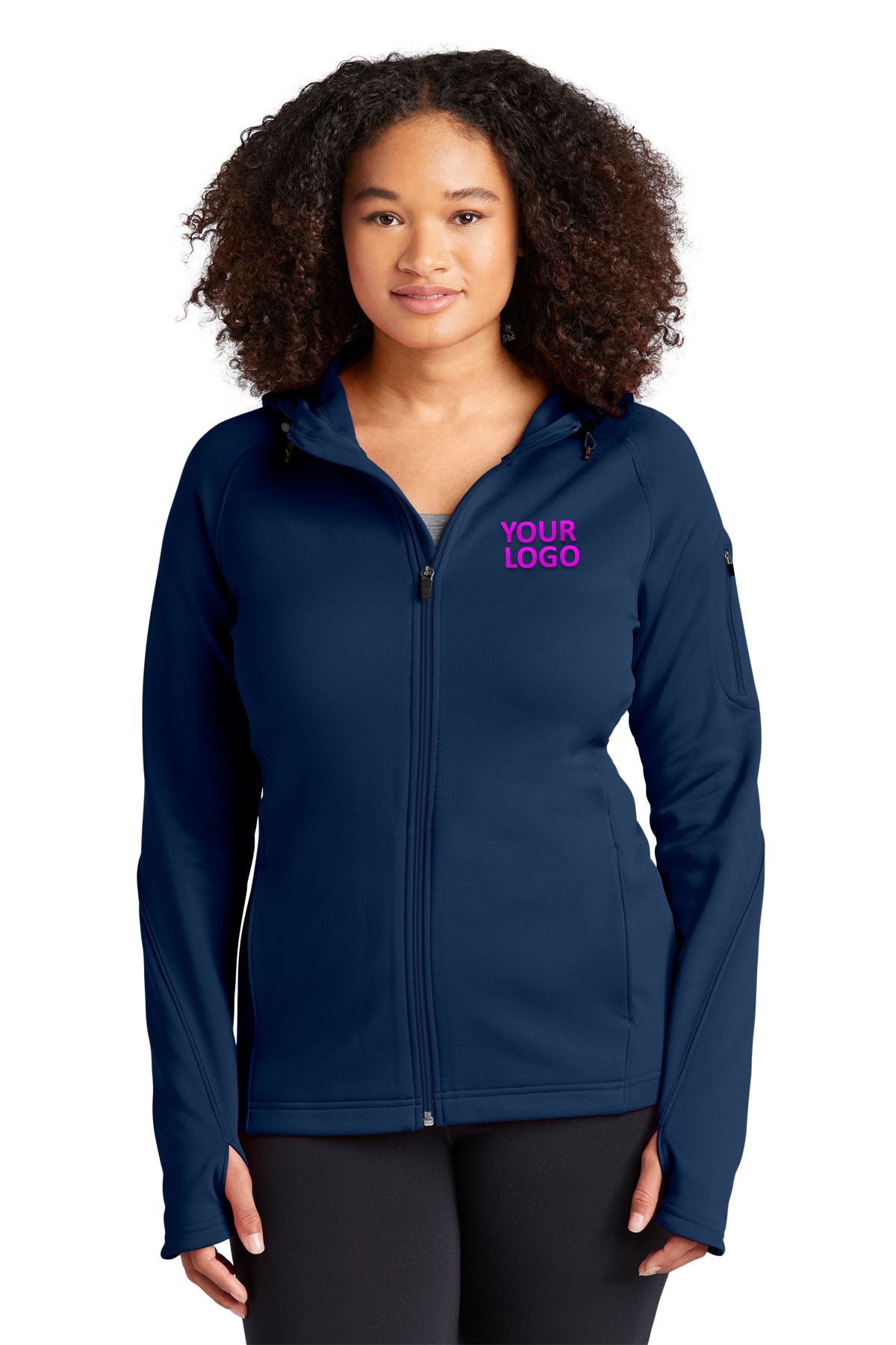 Sport-Tek Ladies Tech Fleece Branded Full-Zip Hooded Jackets, True Navy