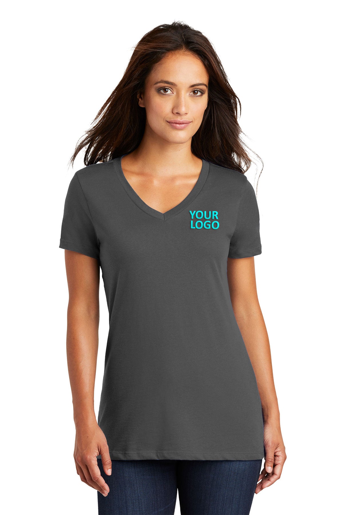District Made Ladies Perfect Weight V-Neck Tee's, Charcoal